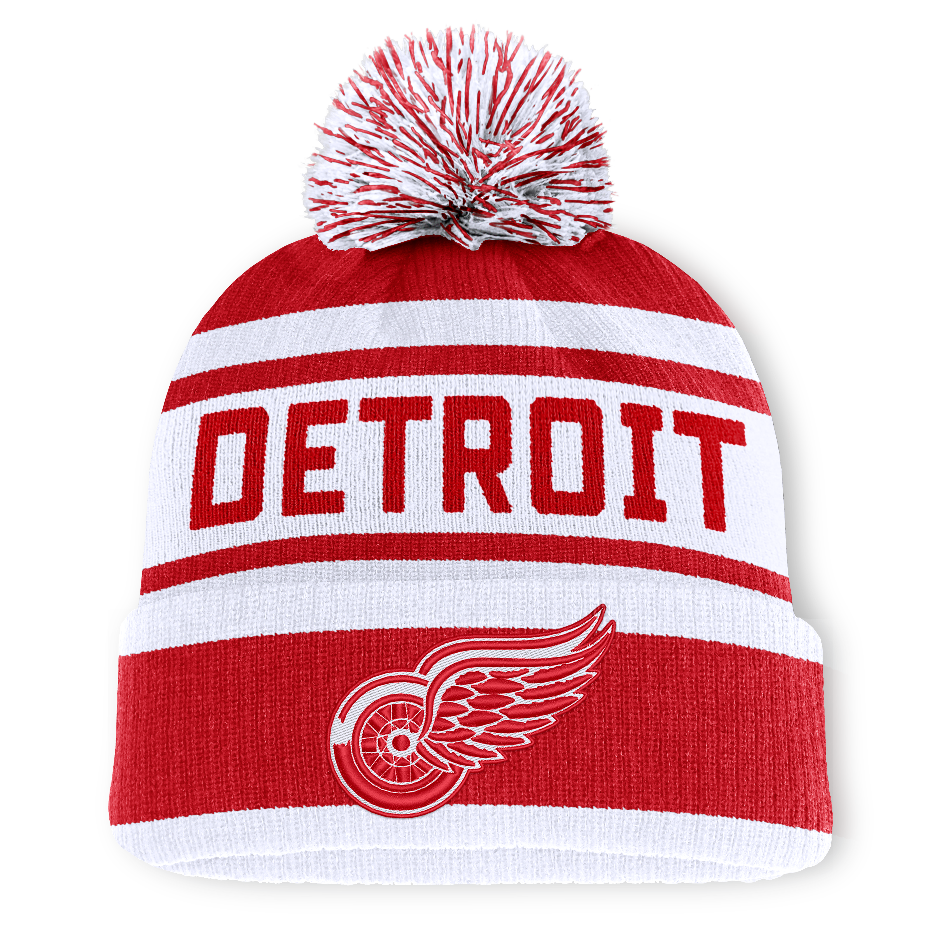 Men's Fanatics Red/White Detroit Red Wings Fundamental Cuffed Knit Hat with Pom