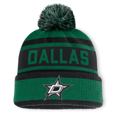 Men's Fanatics Green/Black Dallas Stars Fundamental Cuffed Knit Hat with Pom