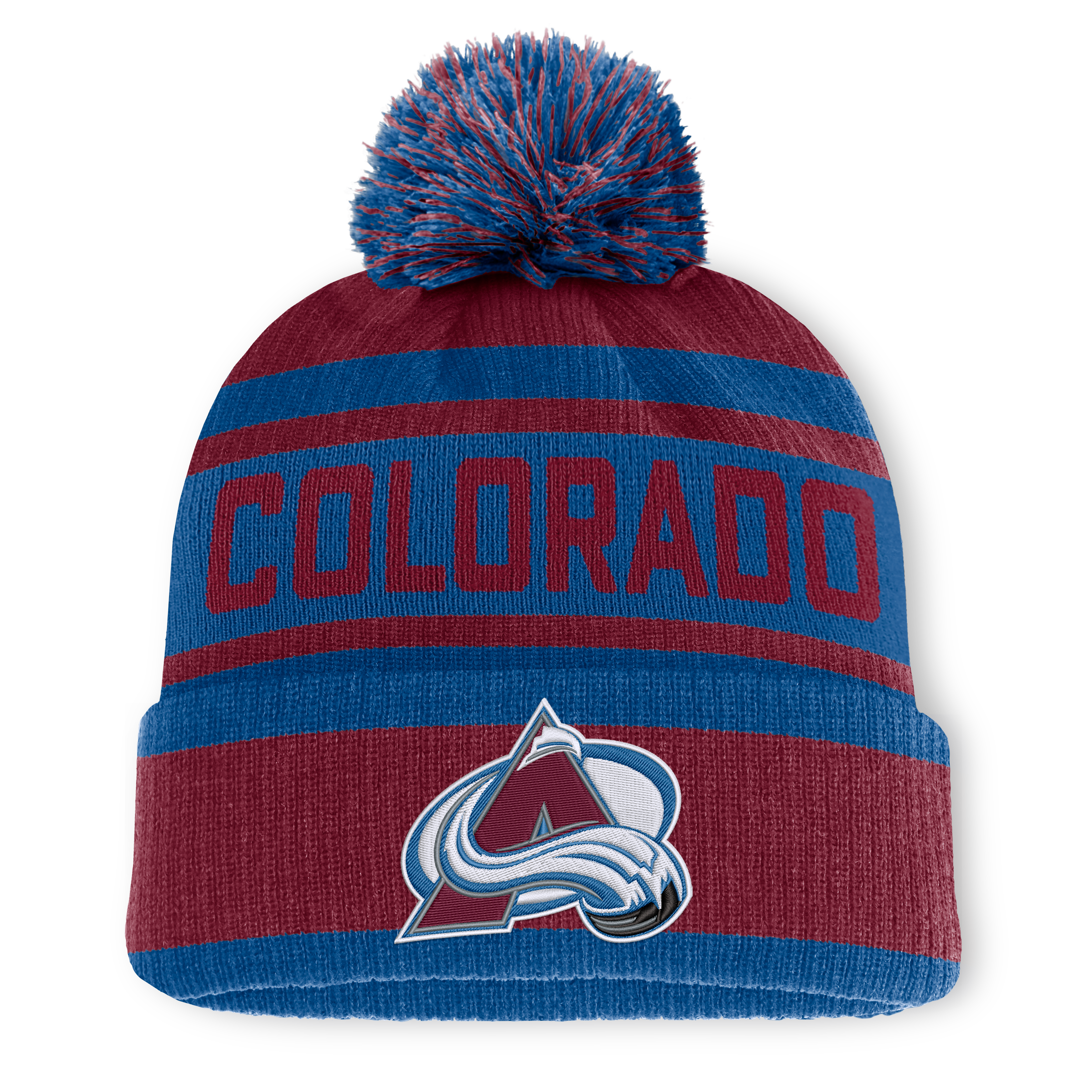 Men's Fanatics Burgundy/Blue Colorado Avalanche Fundamental Cuffed Knit Hat with Pom