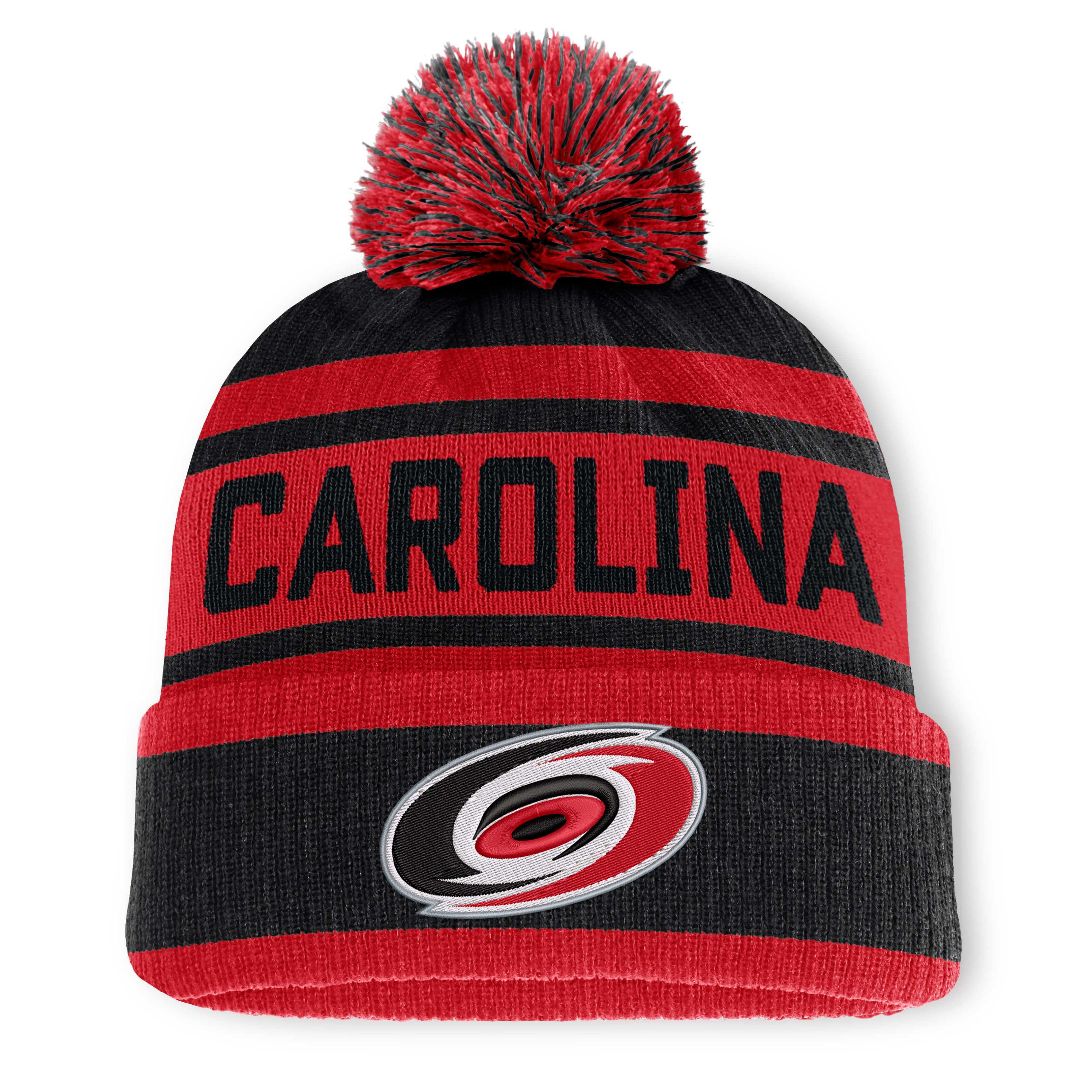 Men's Fanatics Black/Red Carolina Hurricanes Fundamental Cuffed Knit Hat with Pom