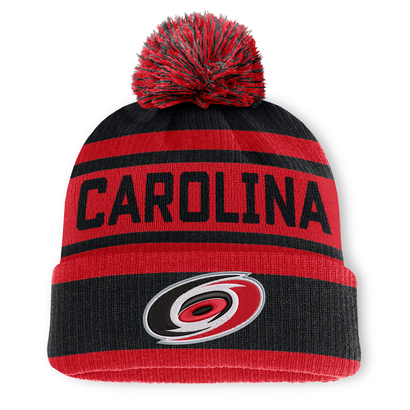 Men's Fanatics Black/Red Carolina Hurricanes Fundamental Cuffed Knit Hat with Pom