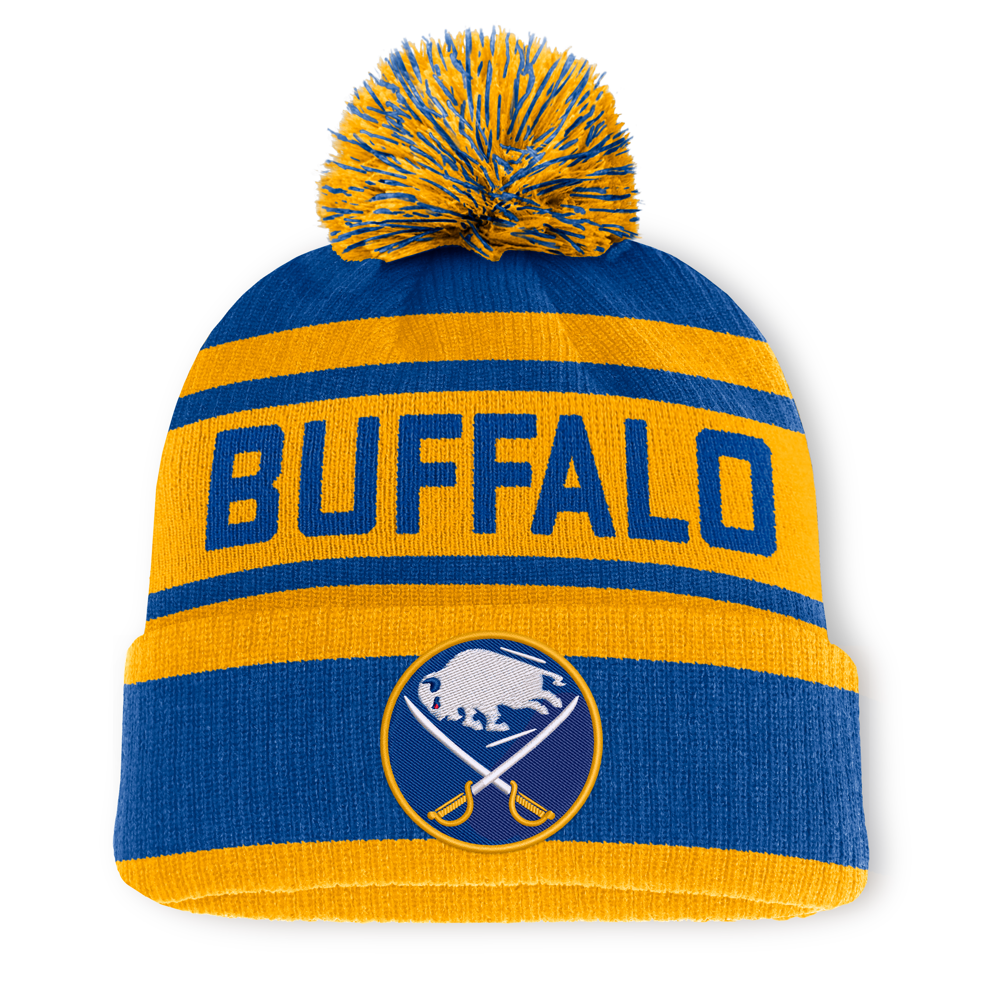 Men's Fanatics Royal/Gold Buffalo Sabres Fundamental Cuffed Knit Hat with Pom