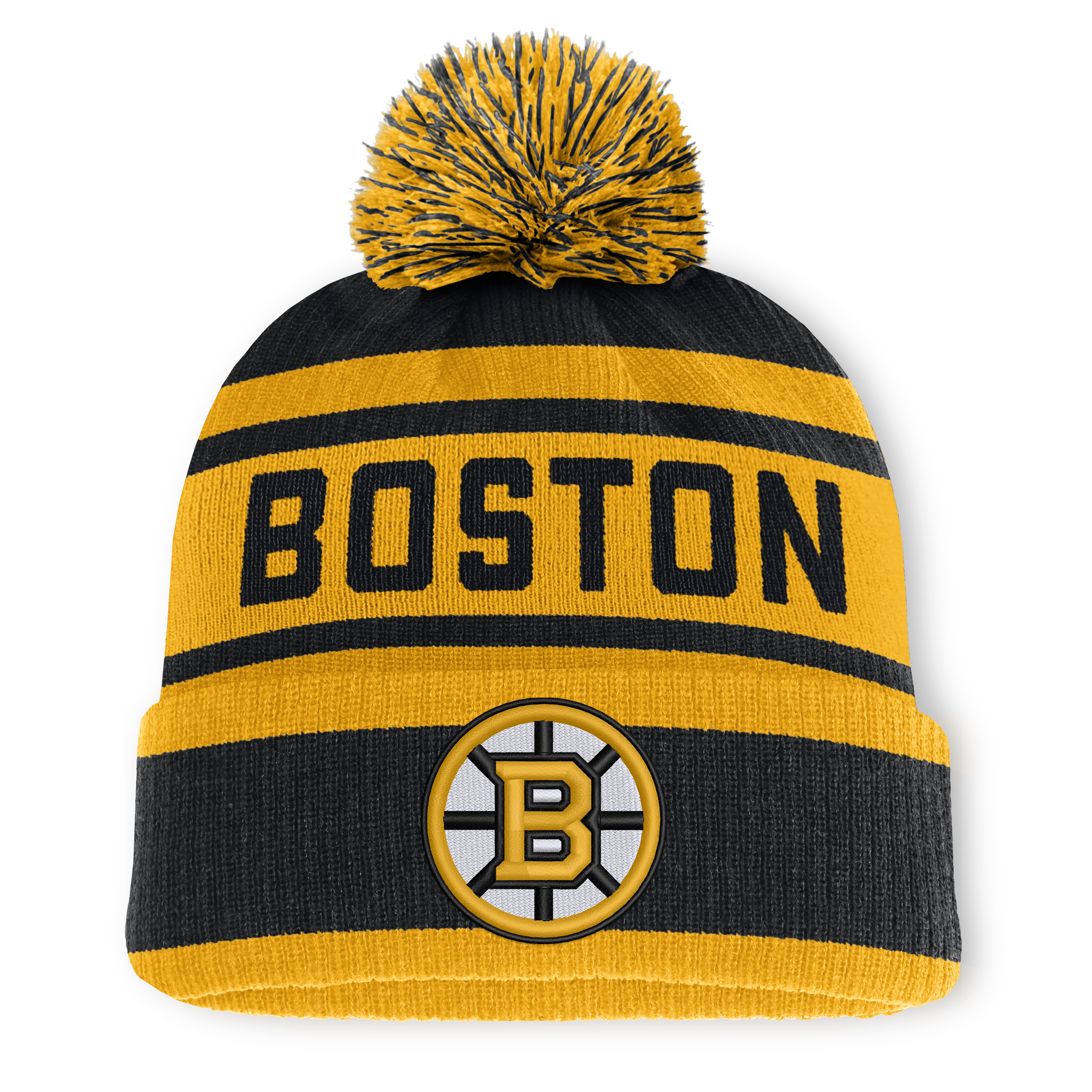 Men's Fanatics Black/Gold Boston Bruins Fundamental Cuffed Knit Hat with Pom