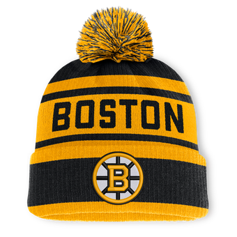Men's Fanatics Black/Gold Boston Bruins Fundamental Cuffed Knit Hat with Pom