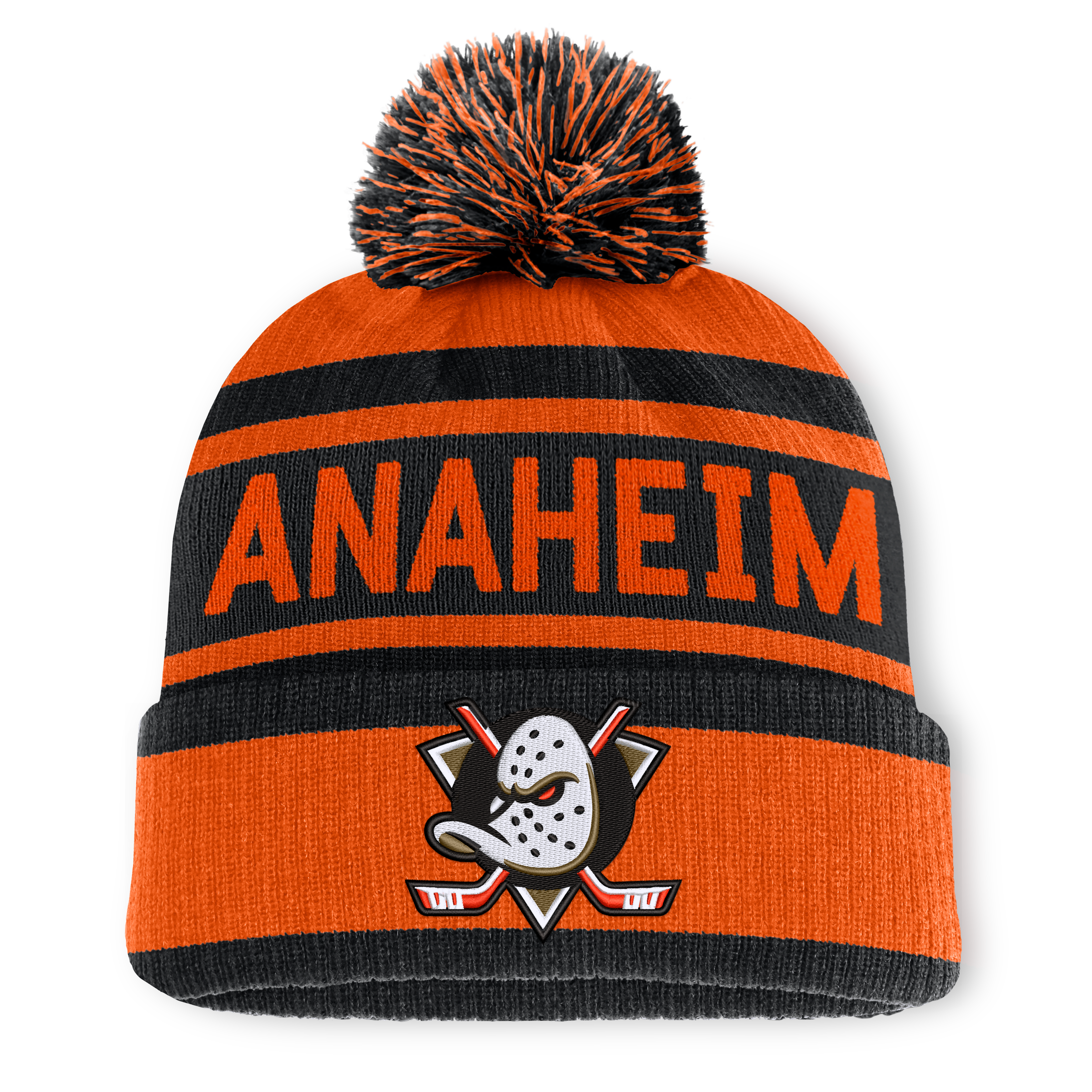 Men's Fanatics Orange/Black Anaheim Ducks Fundamental Cuffed Knit Hat with Pom