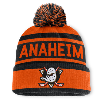 Men's Fanatics Orange/Black Anaheim Ducks Fundamental Cuffed Knit Hat with Pom