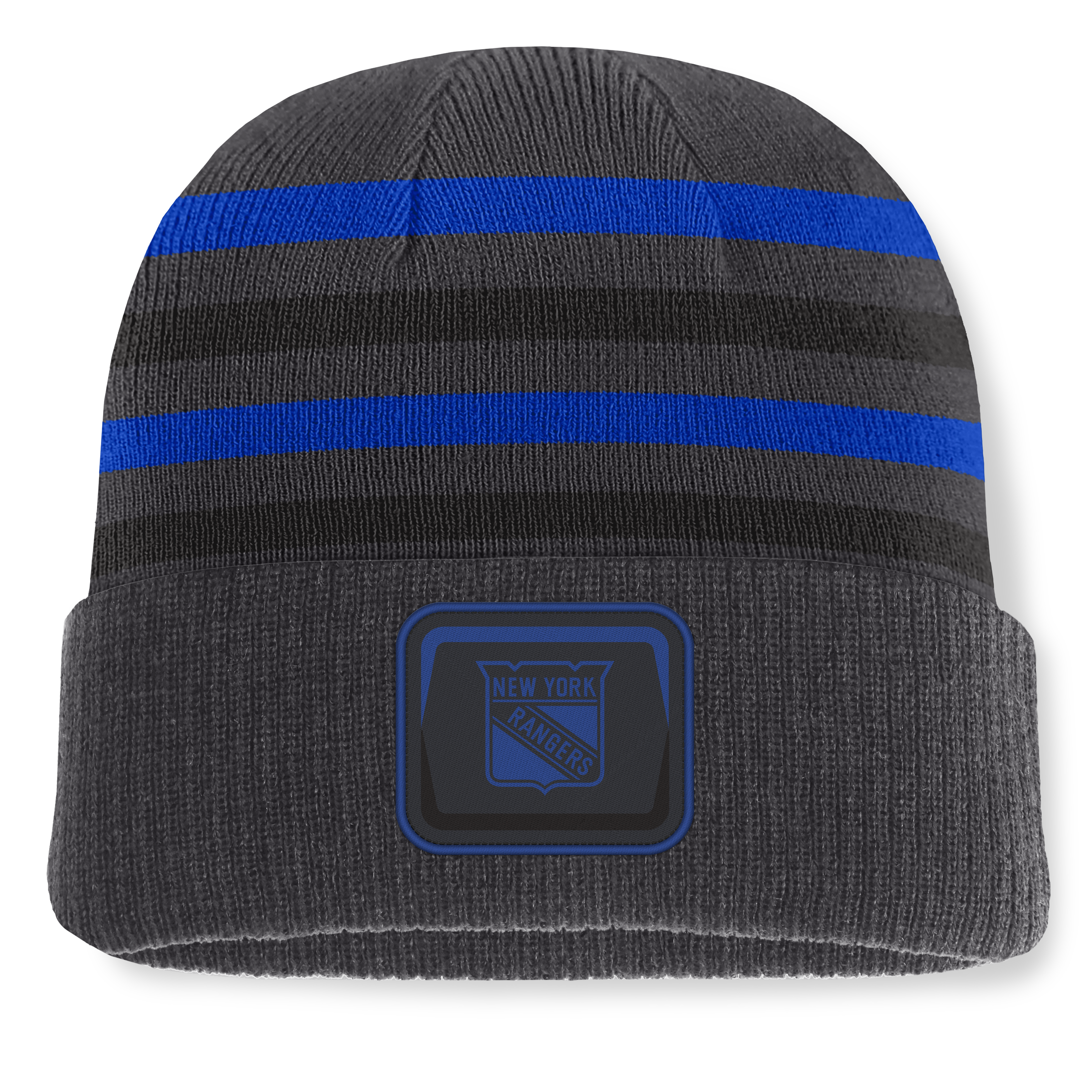 Men's Fanatics Black New York Rangers Knurly Stripe Cuffed Knit Hat