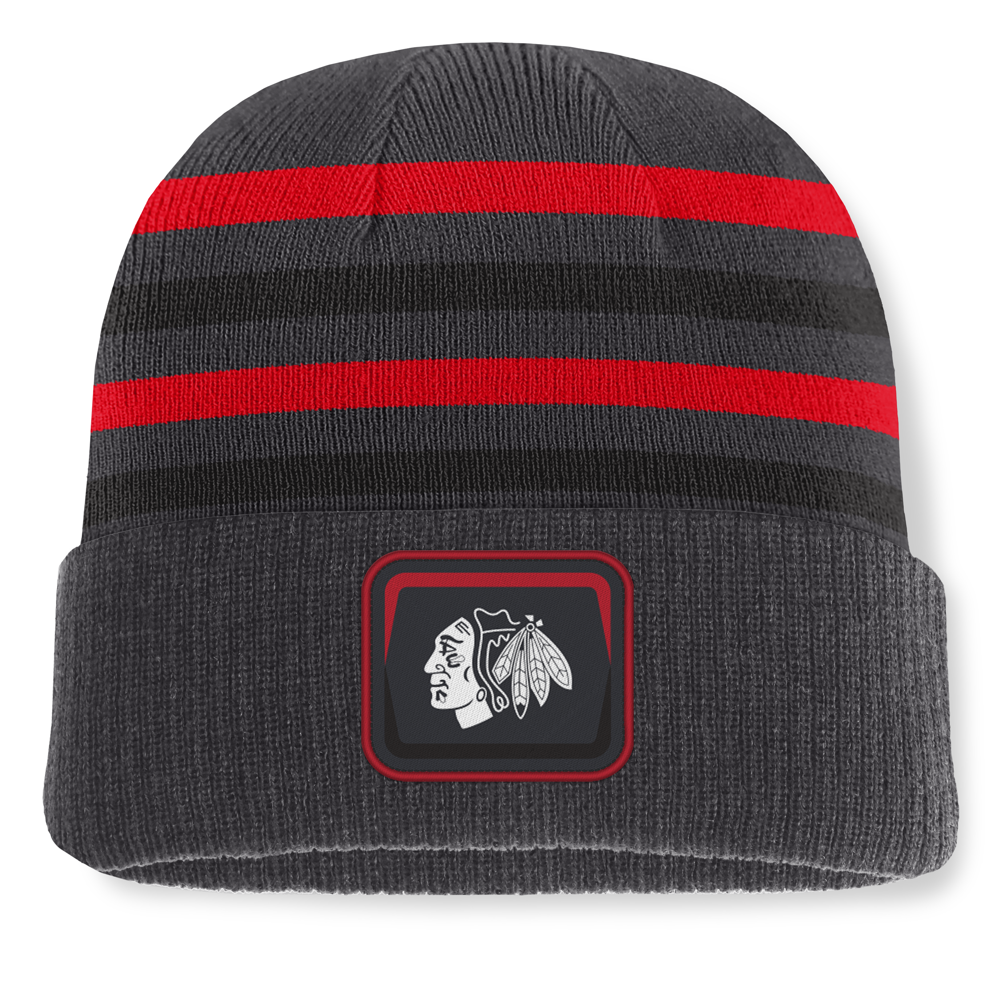Men's Fanatics Black Chicago Blackhawks Knurly Stripe Cuffed Knit Hat