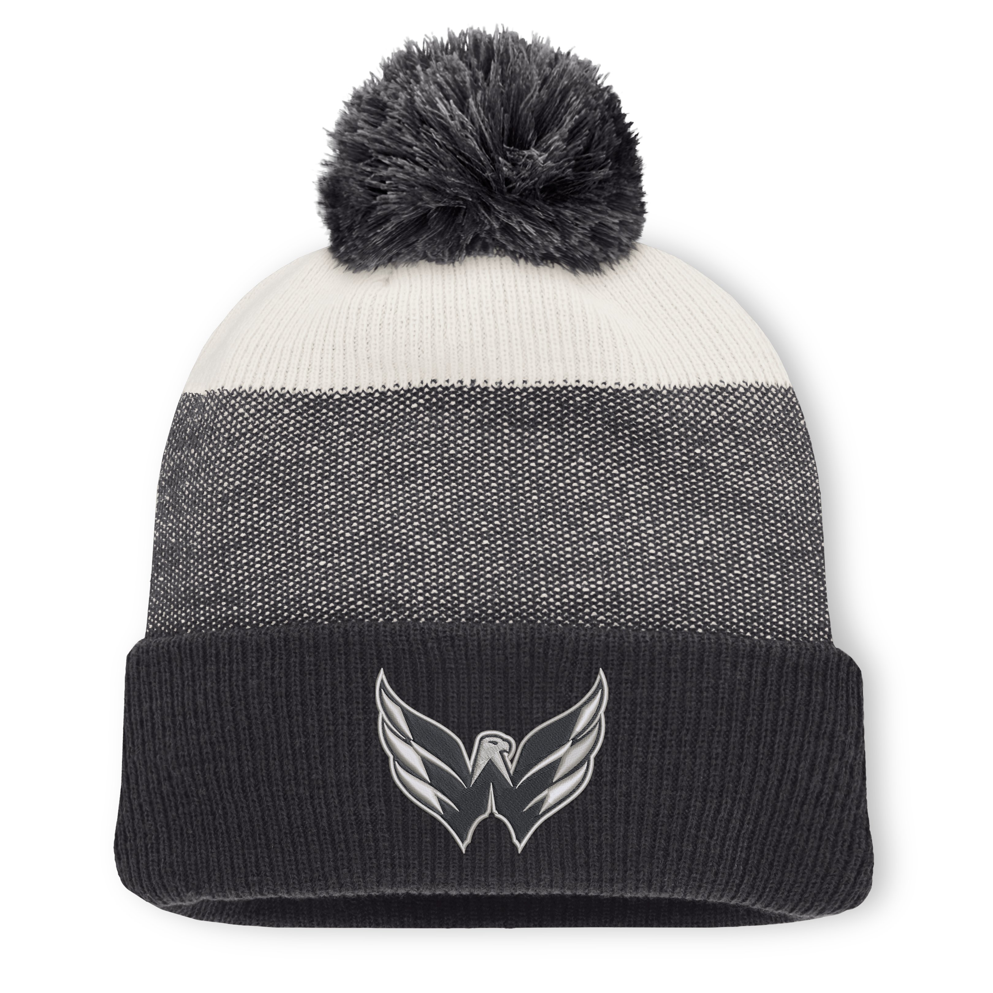 Men's Fanatics Black/Light Beige Washington Capitals Monochrome Cuffed Knit Hat with Pom