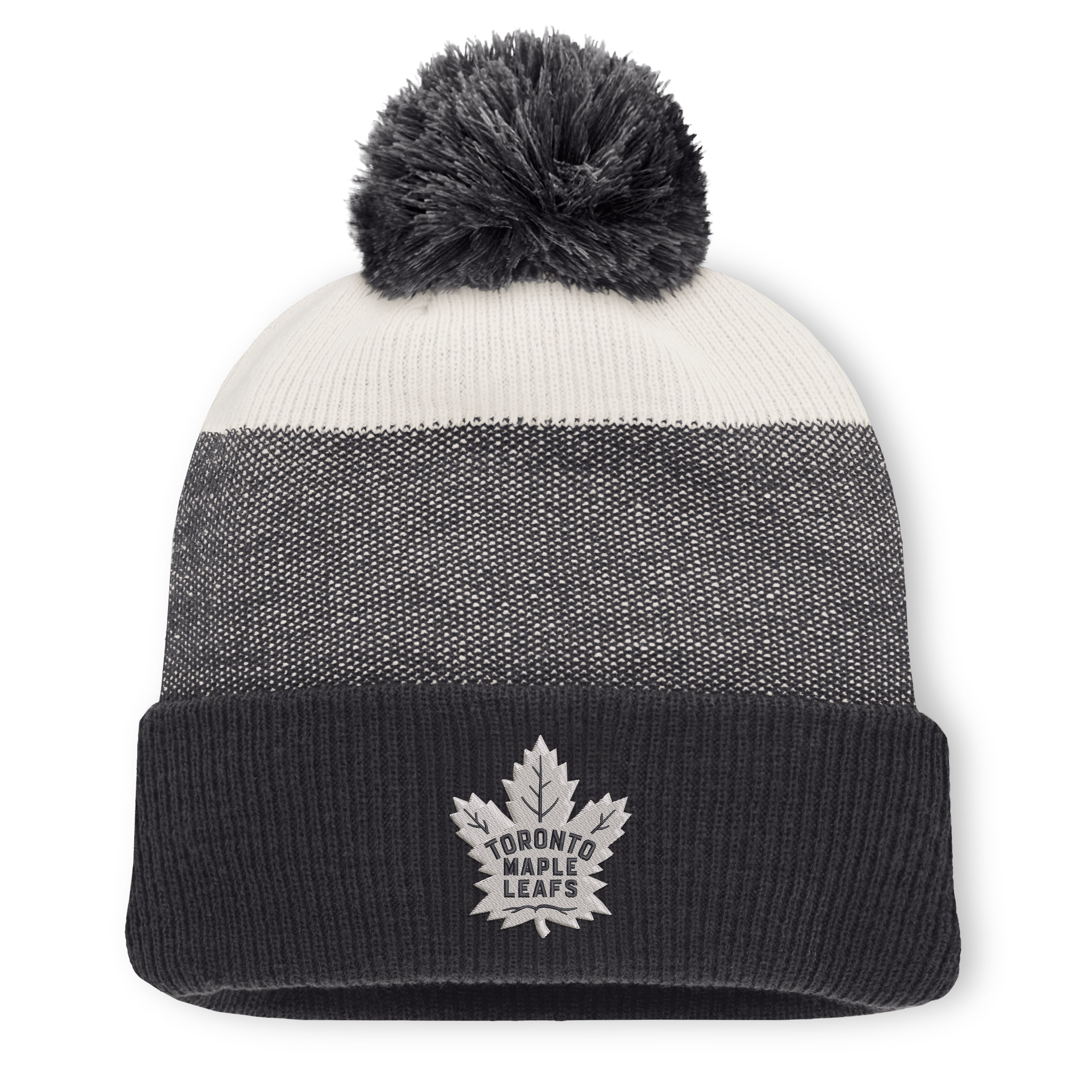 Men's Fanatics Black/Light Beige Toronto Maple Leafs Monochrome Cuffed Knit Hat with Pom