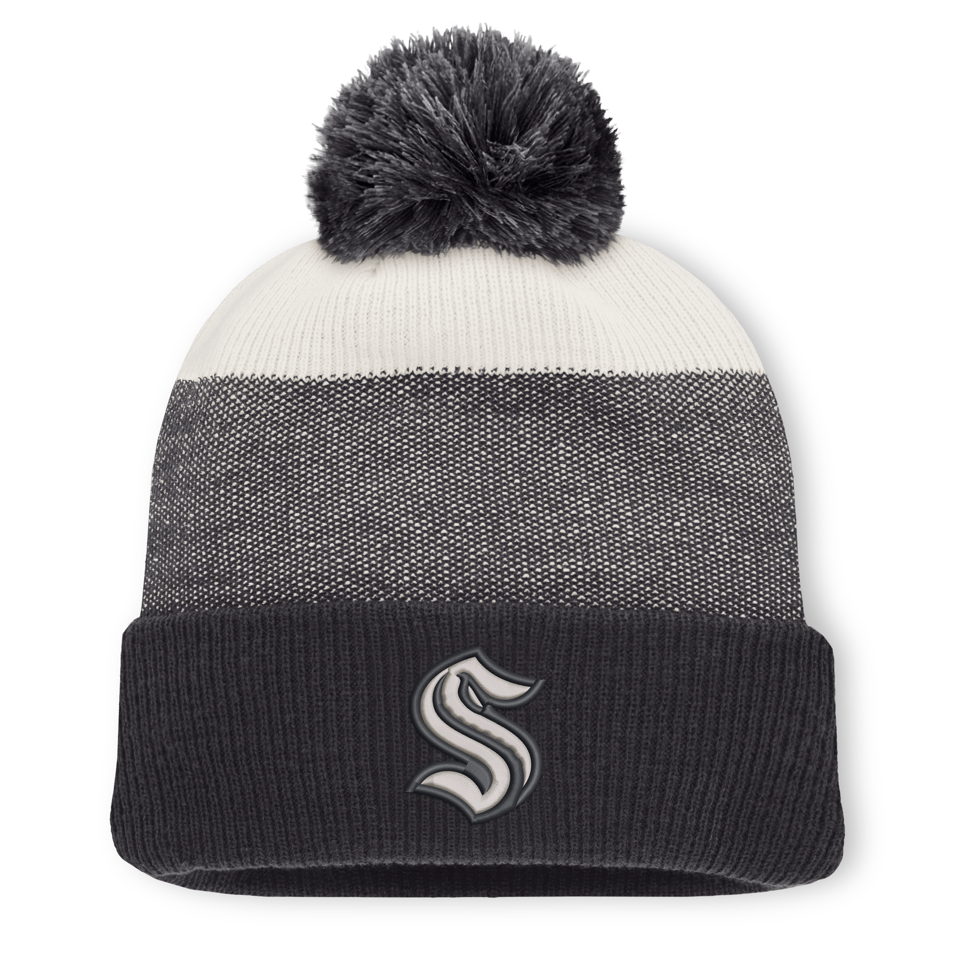 Men's Fanatics Black/Light Beige Seattle Kraken Monochrome Cuffed Knit Hat with Pom