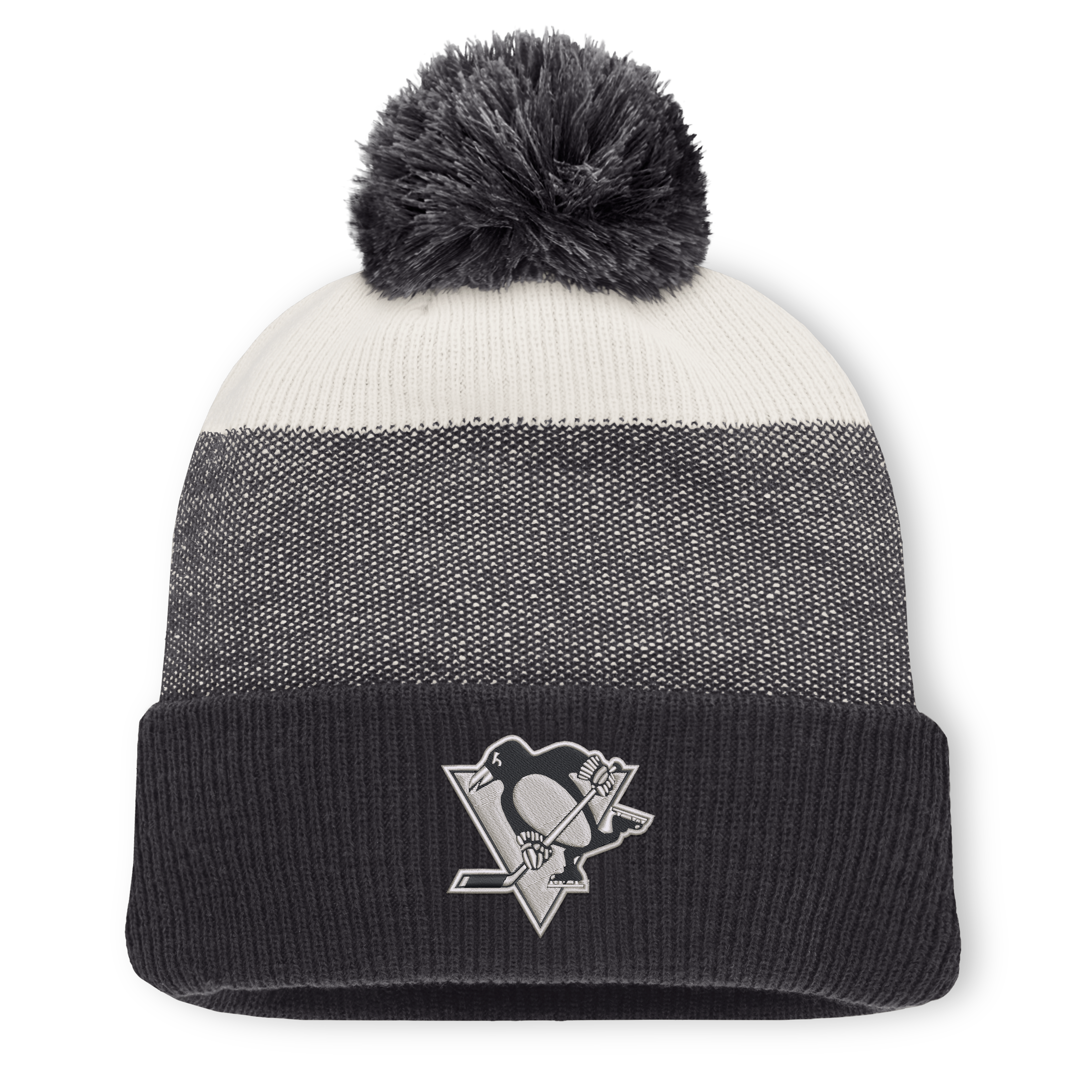 Men's Fanatics Black/Light Beige Pittsburgh Penguins Monochrome Cuffed Knit Hat with Pom