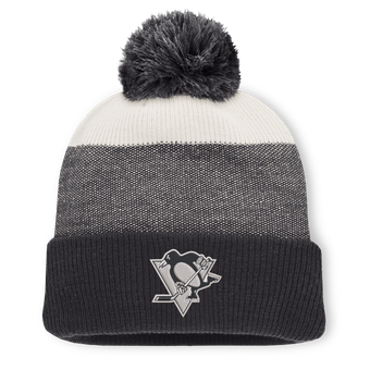 Men's Fanatics Black/Light Beige Pittsburgh Penguins Monochrome Cuffed Knit Hat with Pom
