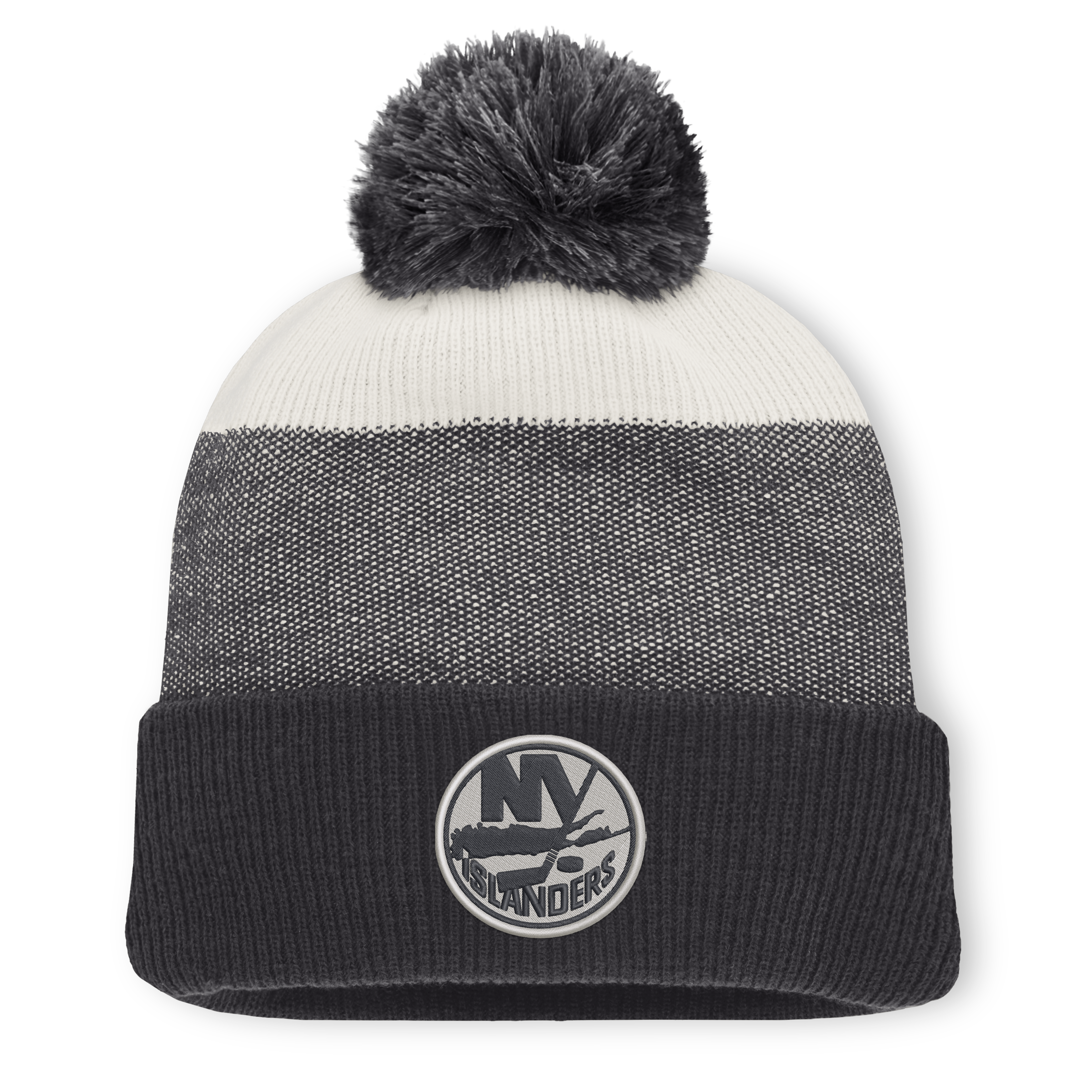 Men's Fanatics Black/Light Beige New York Islanders Monochrome Cuffed Knit Hat with Pom