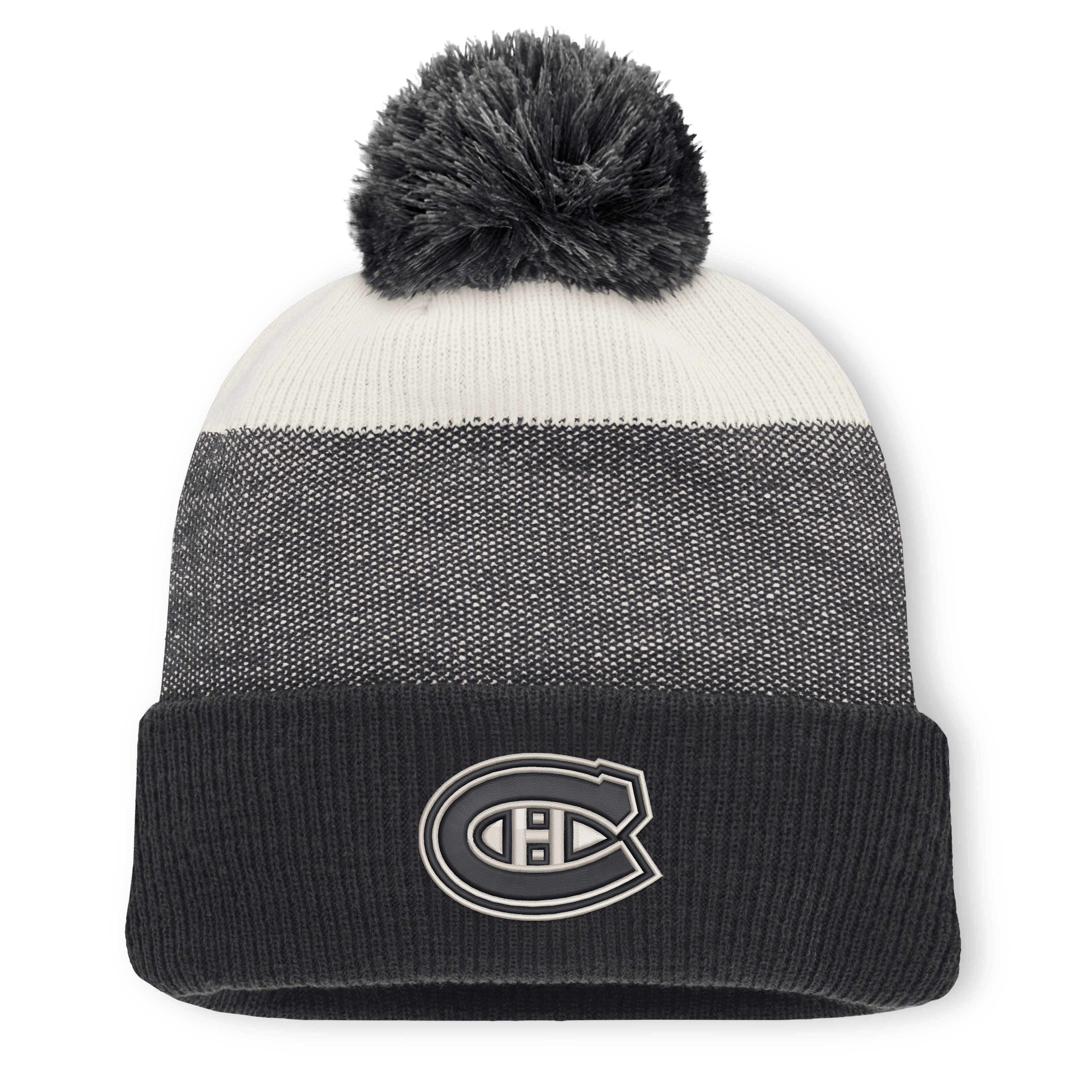 Men's Fanatics Black/Light Beige Montreal Canadiens Monochrome Cuffed Knit Hat with Pom