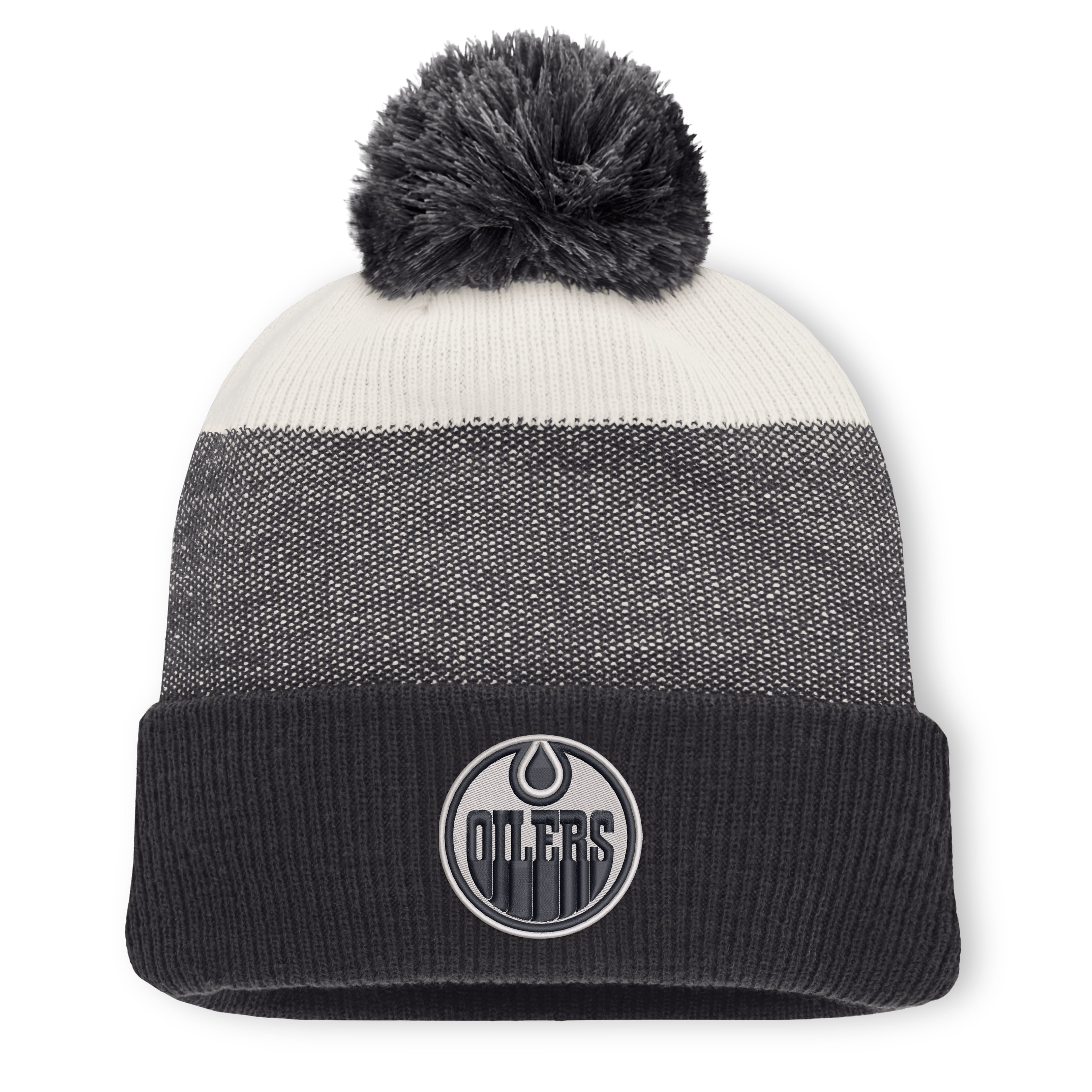 Men's Fanatics Black/Light Beige Edmonton Oilers Monochrome Cuffed Knit Hat with Pom