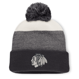 Men's Fanatics Black/Light Beige Chicago Blackhawks Monochrome Cuffed Knit Hat with Pom