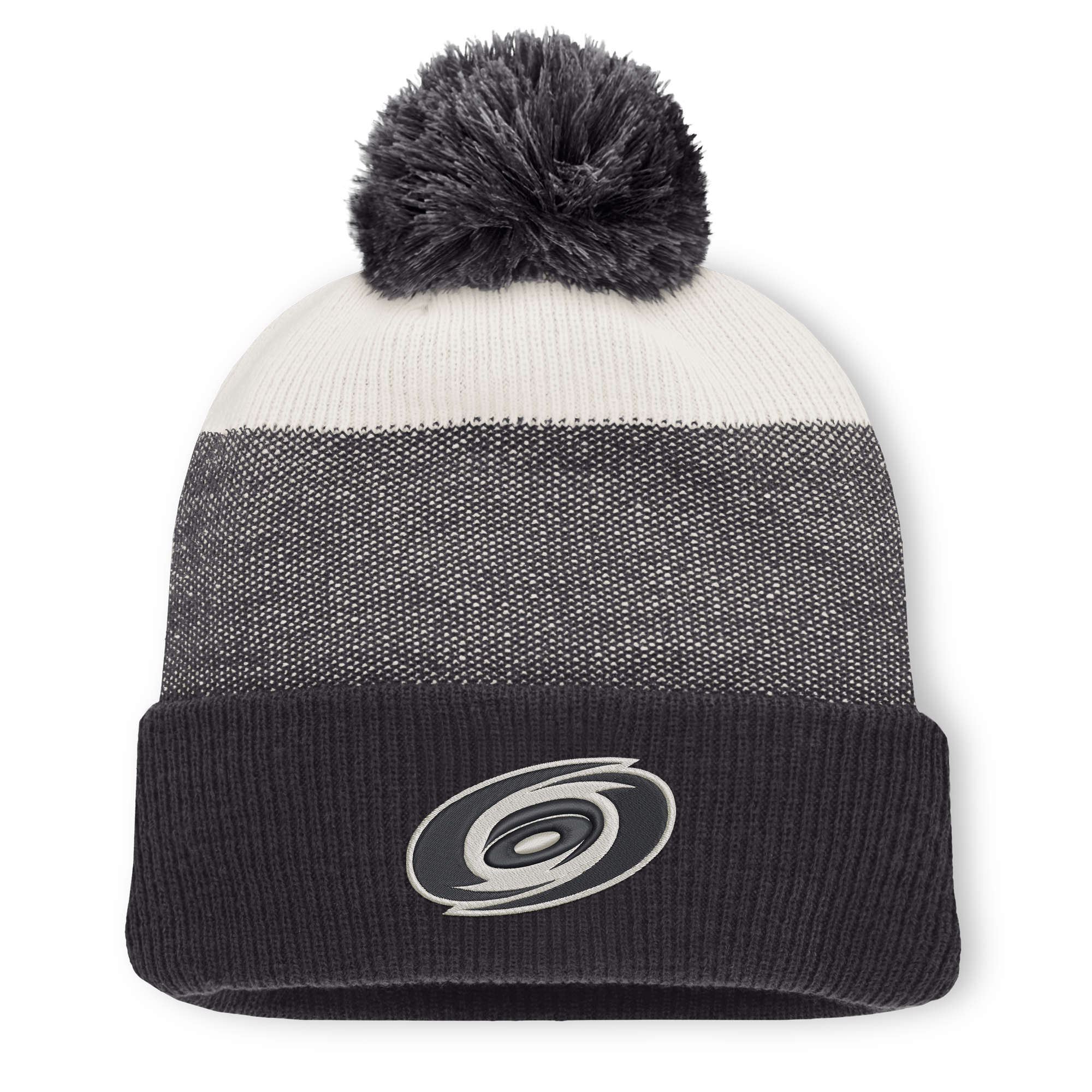 Men's Fanatics Black/Light Beige Carolina Hurricanes Monochrome Cuffed Knit Hat with Pom