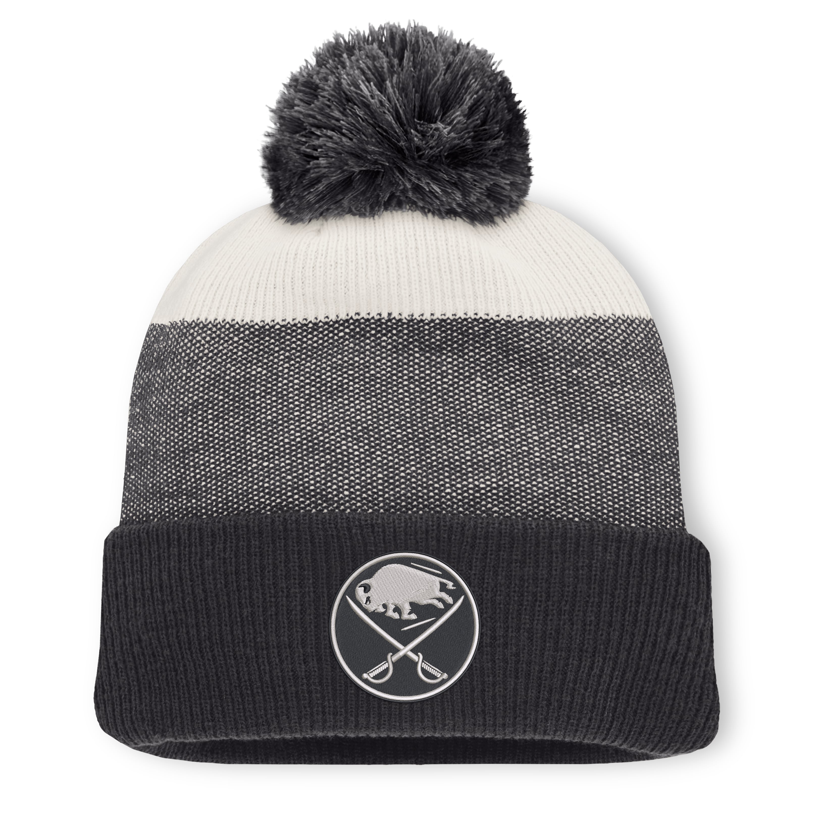 Men's Fanatics Black/Light Beige Buffalo Sabres Monochrome Cuffed Knit Hat with Pom
