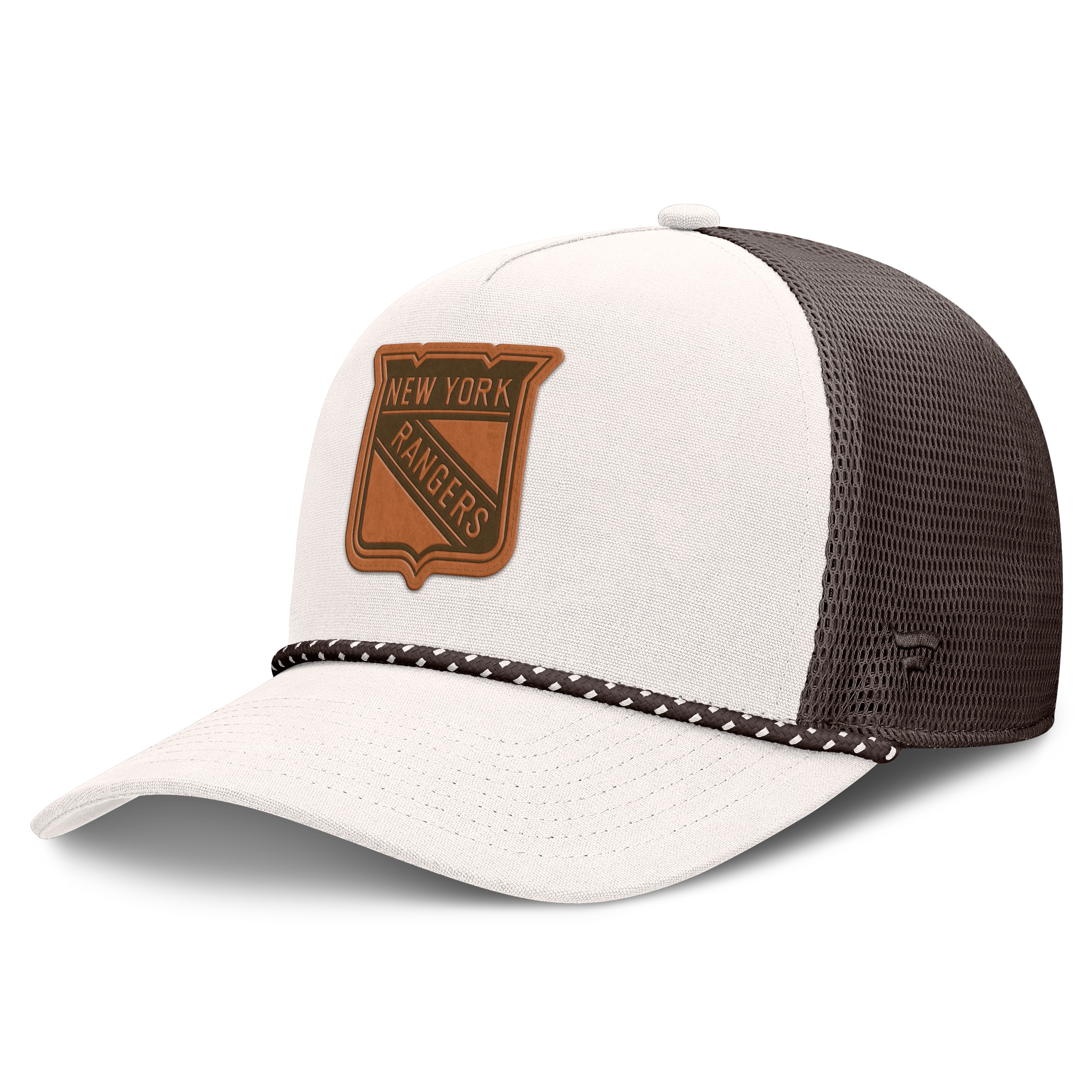 Men's Fanatics  Cream/Brown New York Rangers Level Up Bronco Rope A-Frame Trucker Adjustable Hat