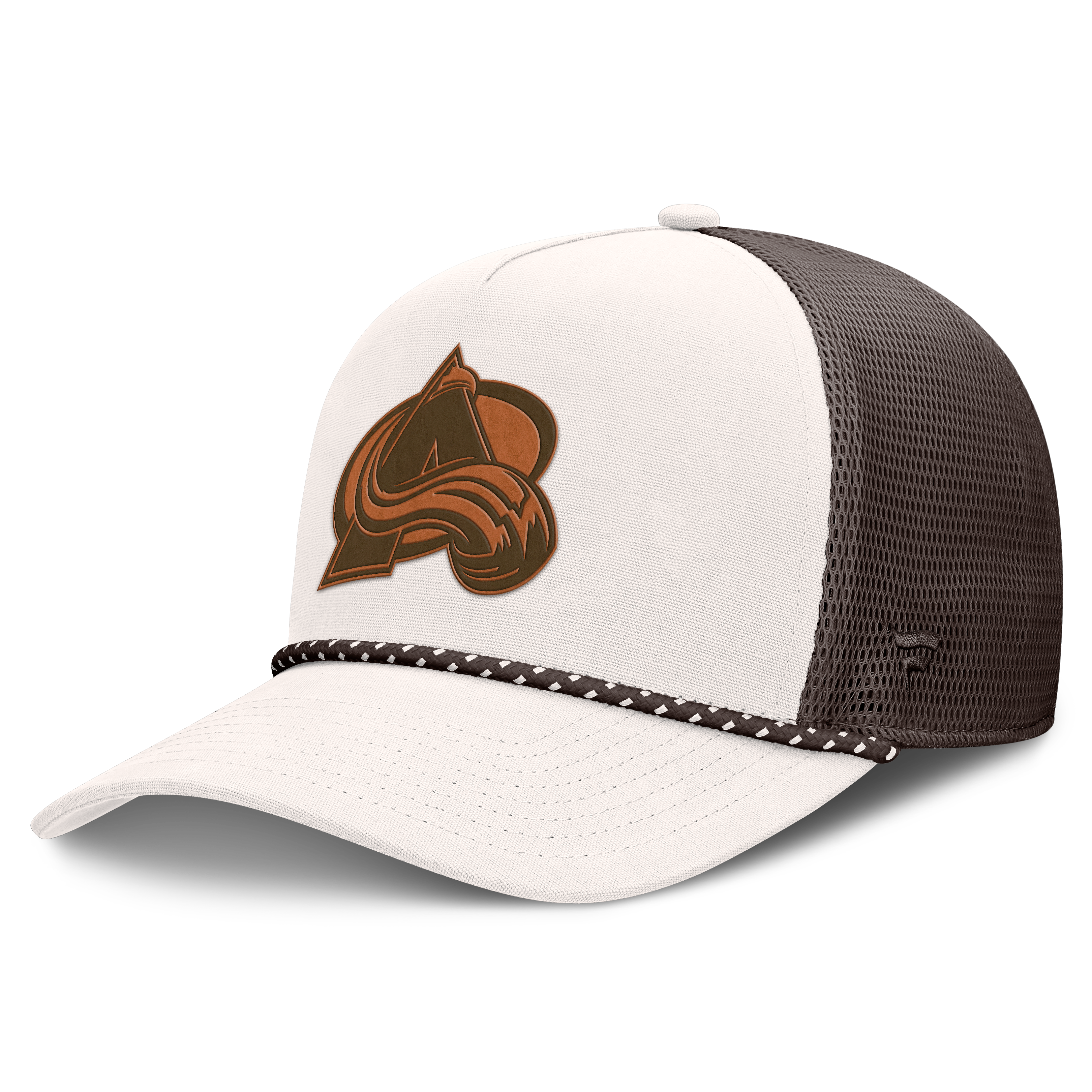Men's Fanatics  Cream/Brown Colorado Avalanche Level Up Bronco Rope A-Frame Trucker Adjustable Hat
