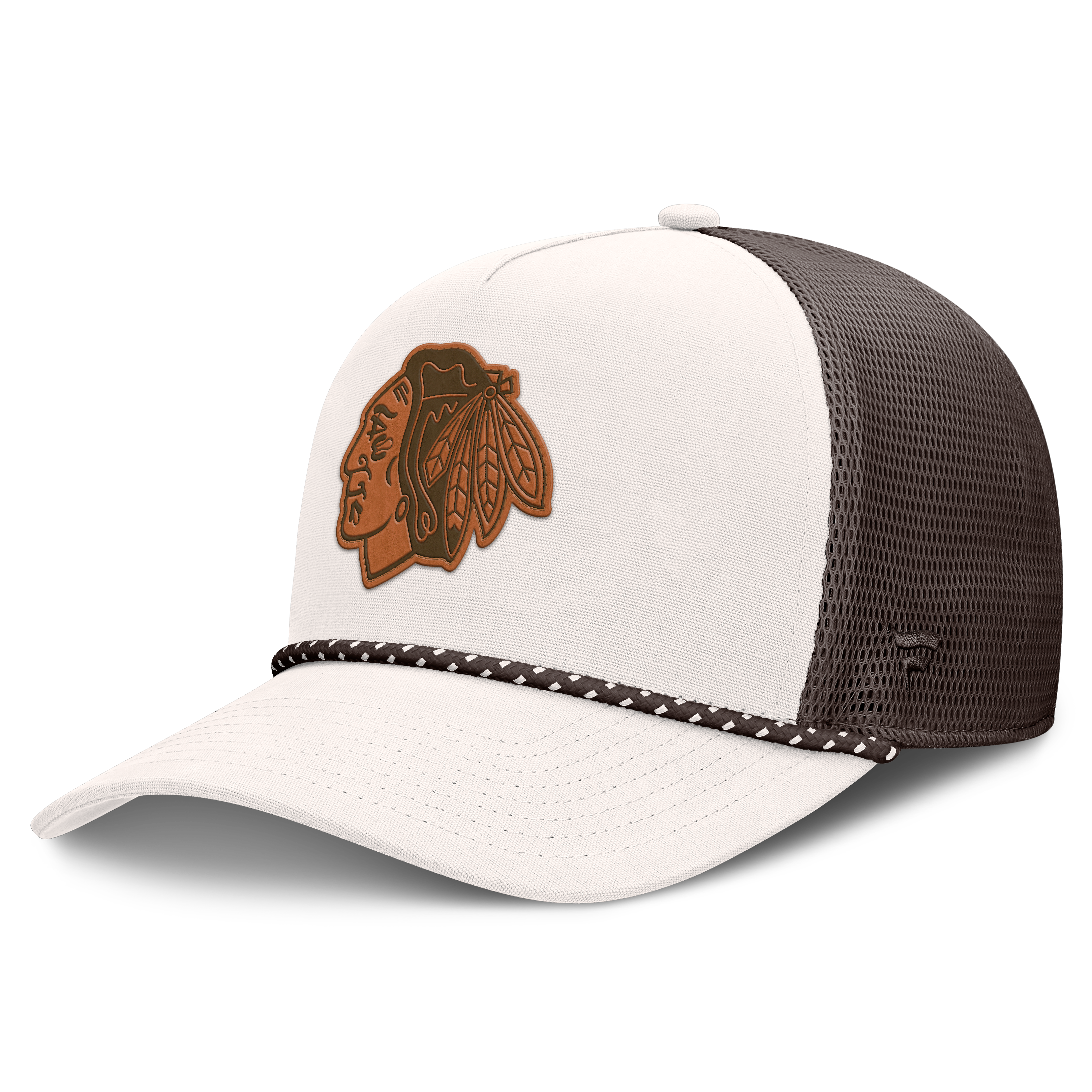 Men's Fanatics  Cream/Brown Chicago Blackhawks Level Up Bronco Rope A-Frame Trucker Adjustable Hat