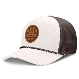 Men's Fanatics  Cream/Brown Boston Bruins Level Up Bronco Rope A-Frame Trucker Adjustable Hat