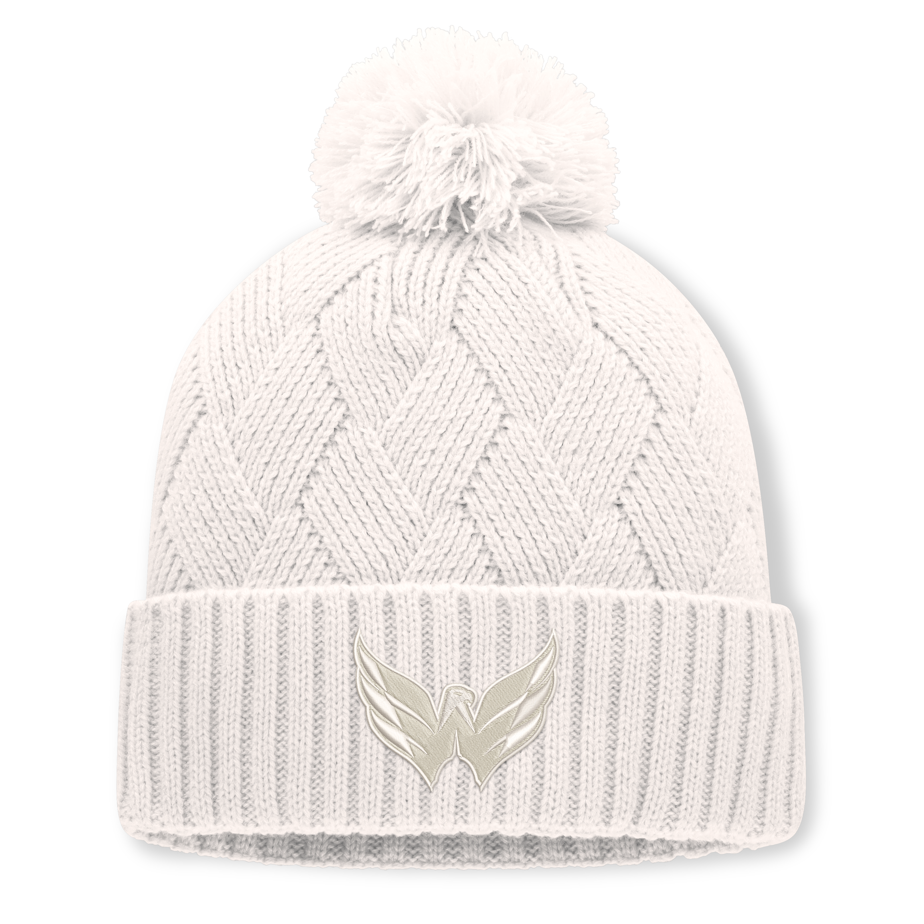 Women's Fanatics Cream Washington Capitals Level Up Cuffed Knit Hat with Pom