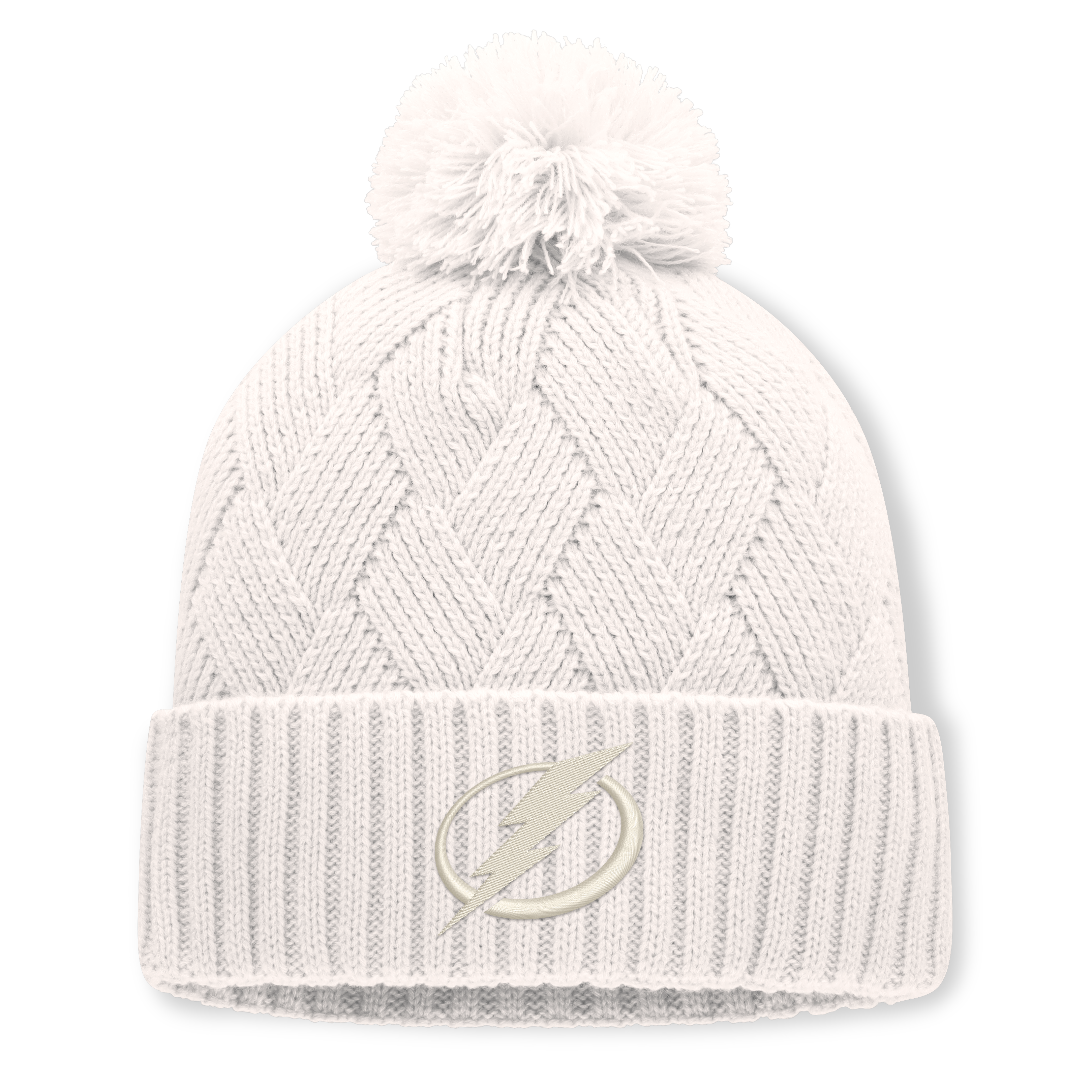 Women's Fanatics Cream Tampa Bay Lightning Level Up Cuffed Knit Hat with Pom