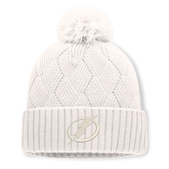 Women's Fanatics Cream Tampa Bay Lightning Level Up Cuffed Knit Hat with Pom