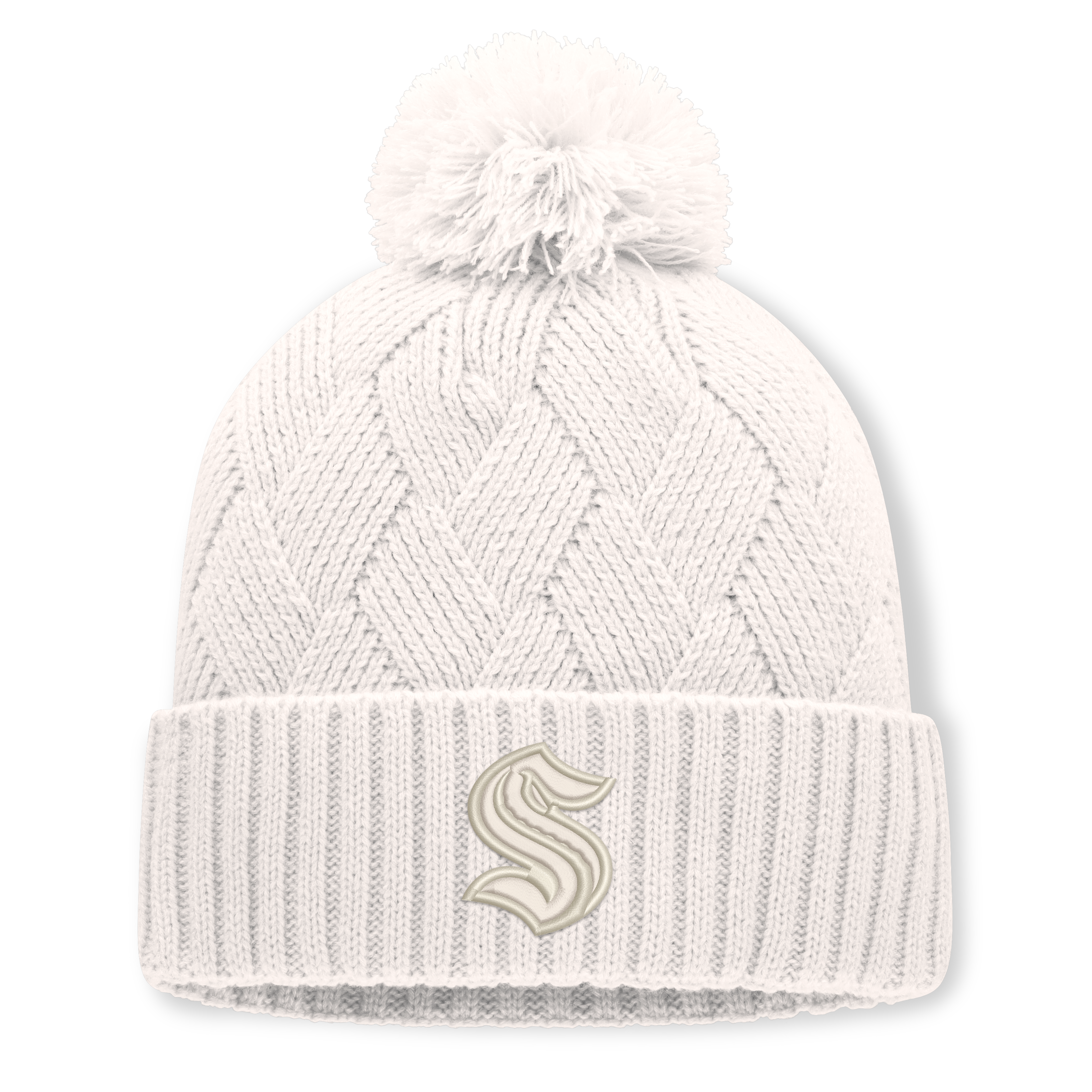 Women's Fanatics Cream Seattle Kraken Level Up Cuffed Knit Hat with Pom