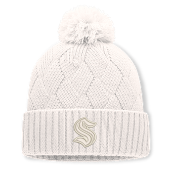 Women's Fanatics Cream Seattle Kraken Level Up Cuffed Knit Hat with Pom