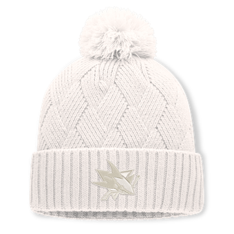 Women's Fanatics Cream San Jose Sharks Level Up Cuffed Knit Hat with Pom
