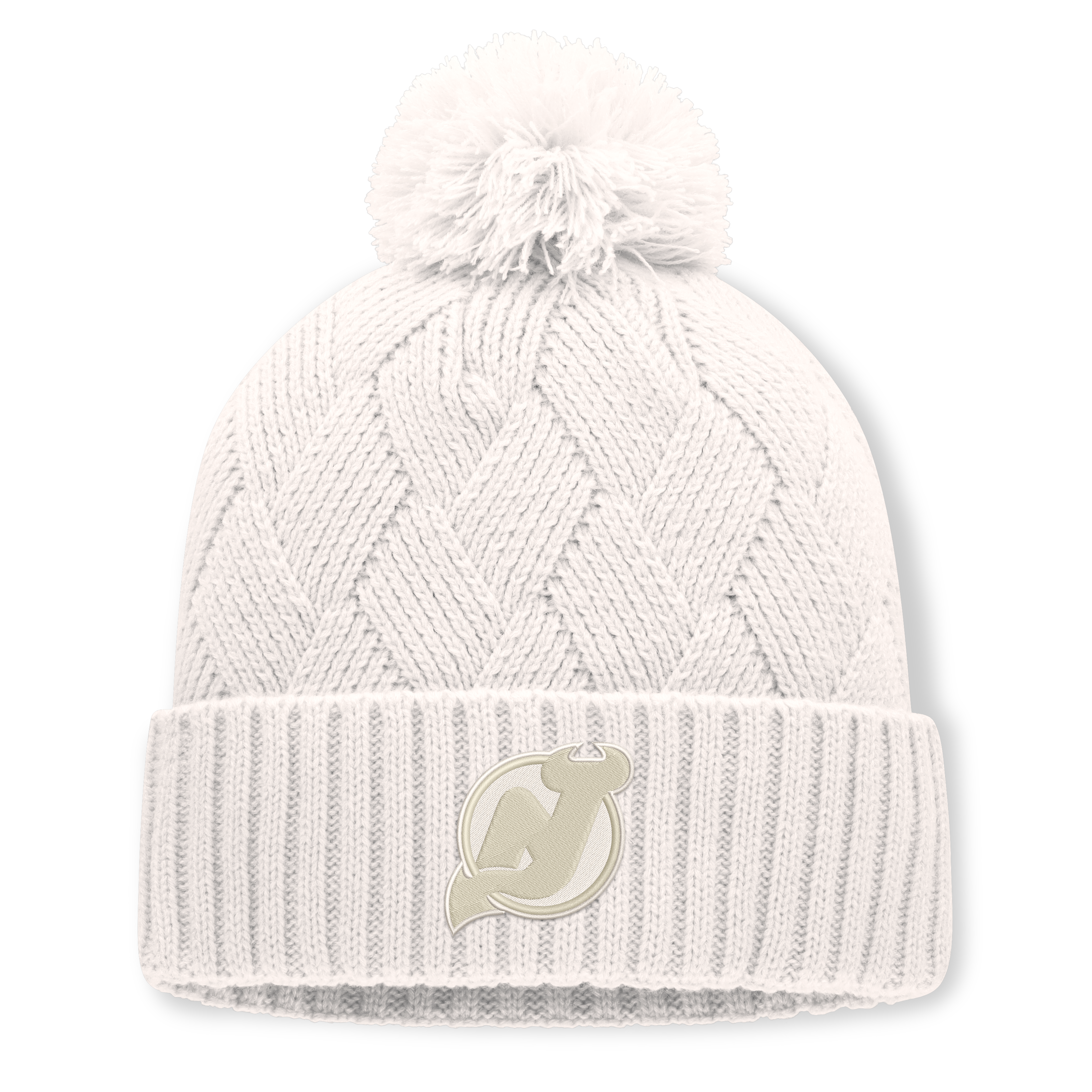 Women's Fanatics Cream New Jersey Devils Level Up Cuffed Knit Hat with Pom