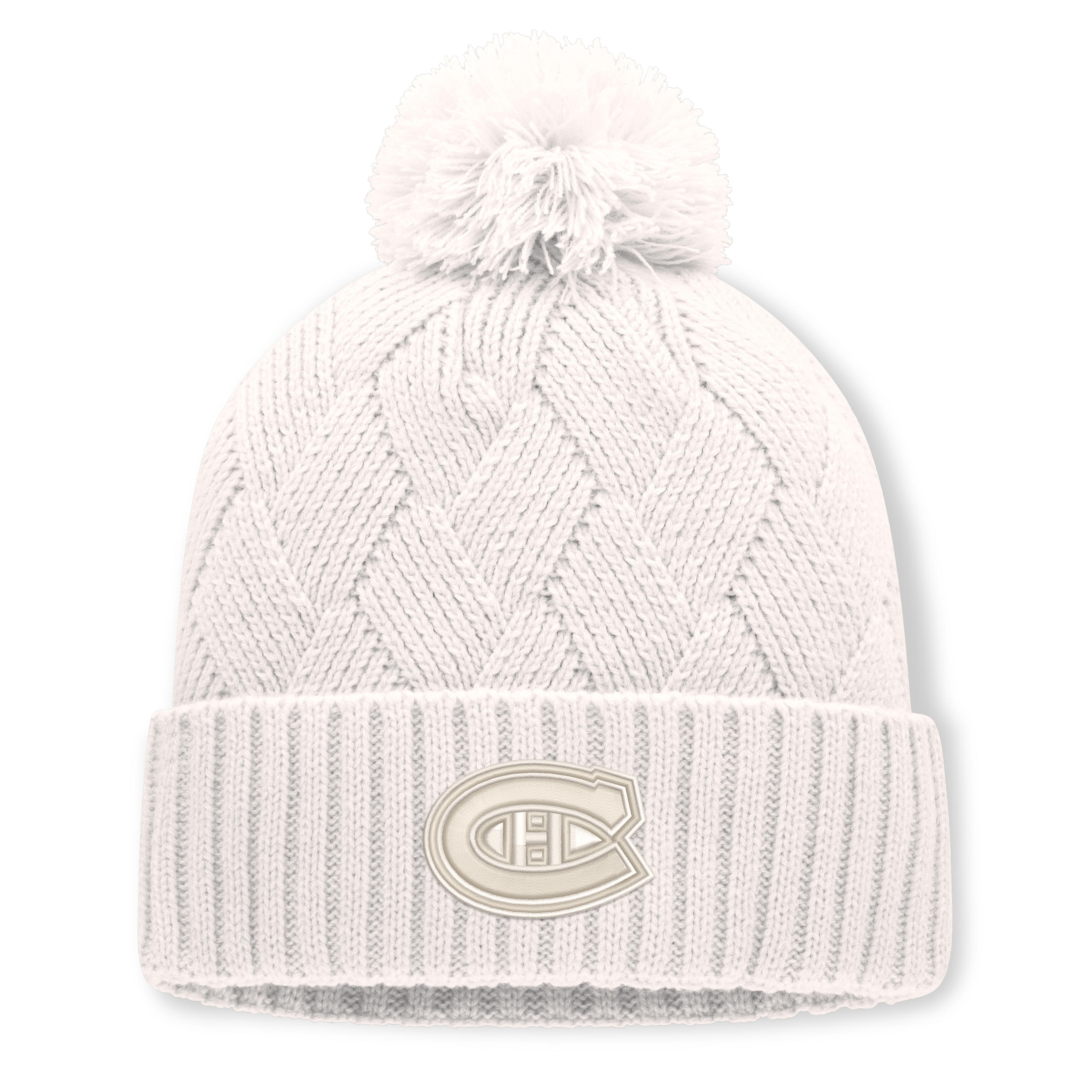 Women's Fanatics Cream Montreal Canadiens Level Up Cuffed Knit Hat with Pom