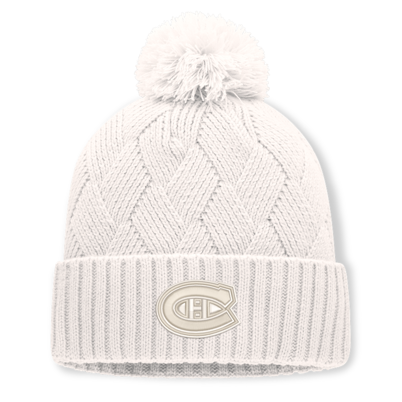 Women's Fanatics Cream Montreal Canadiens Level Up Cuffed Knit Hat with Pom