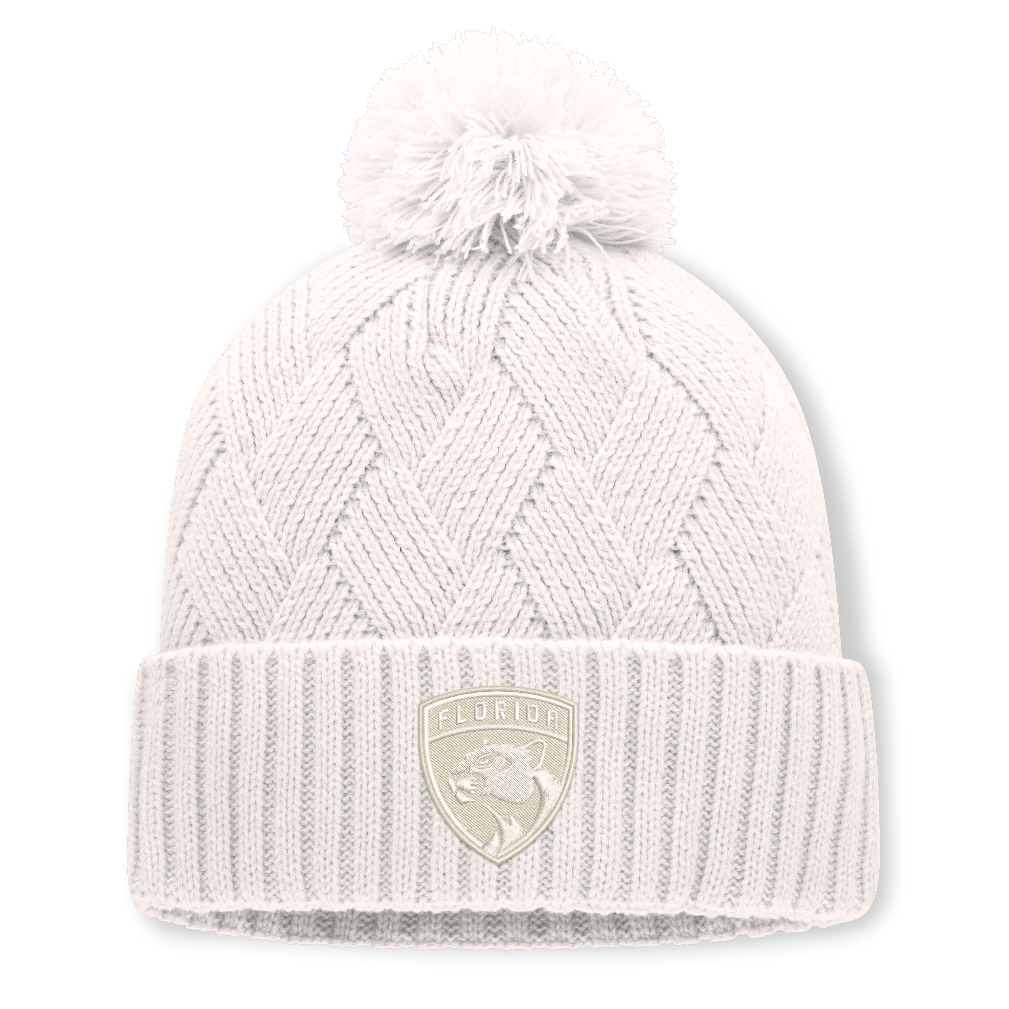 Women's Fanatics Cream Florida Panthers Level Up Cuffed Knit Hat with Pom