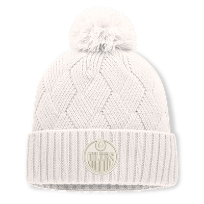 Women's Fanatics Cream Edmonton Oilers Level Up Cuffed Knit Hat with Pom