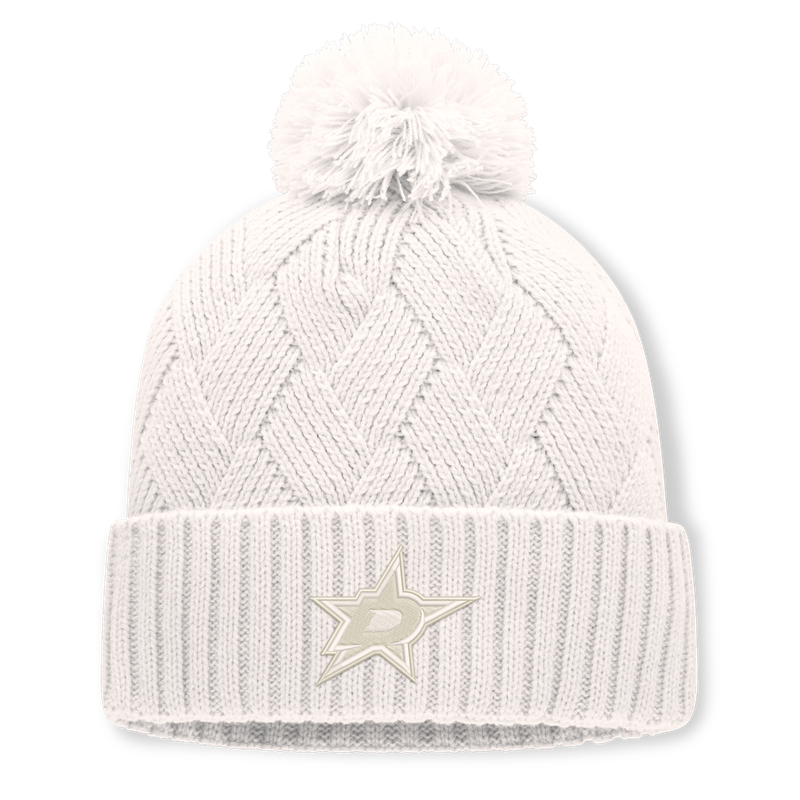Women's Fanatics Cream Dallas Stars Level Up Cuffed Knit Hat with Pom