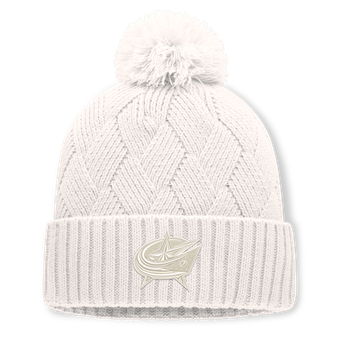Women's Fanatics Cream Columbus Blue Jackets Level Up Cuffed Knit Hat with Pom