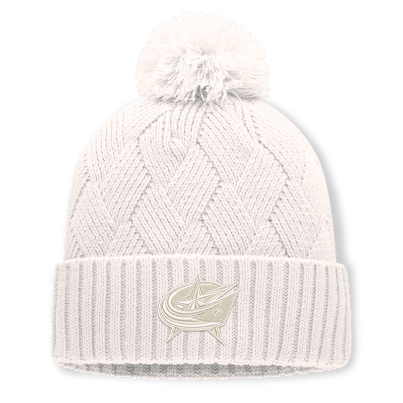 Women's Fanatics Cream Columbus Blue Jackets Level Up Cuffed Knit Hat with Pom