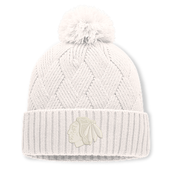 Women's Fanatics Cream Chicago Blackhawks Level Up Cuffed Knit Hat with Pom
