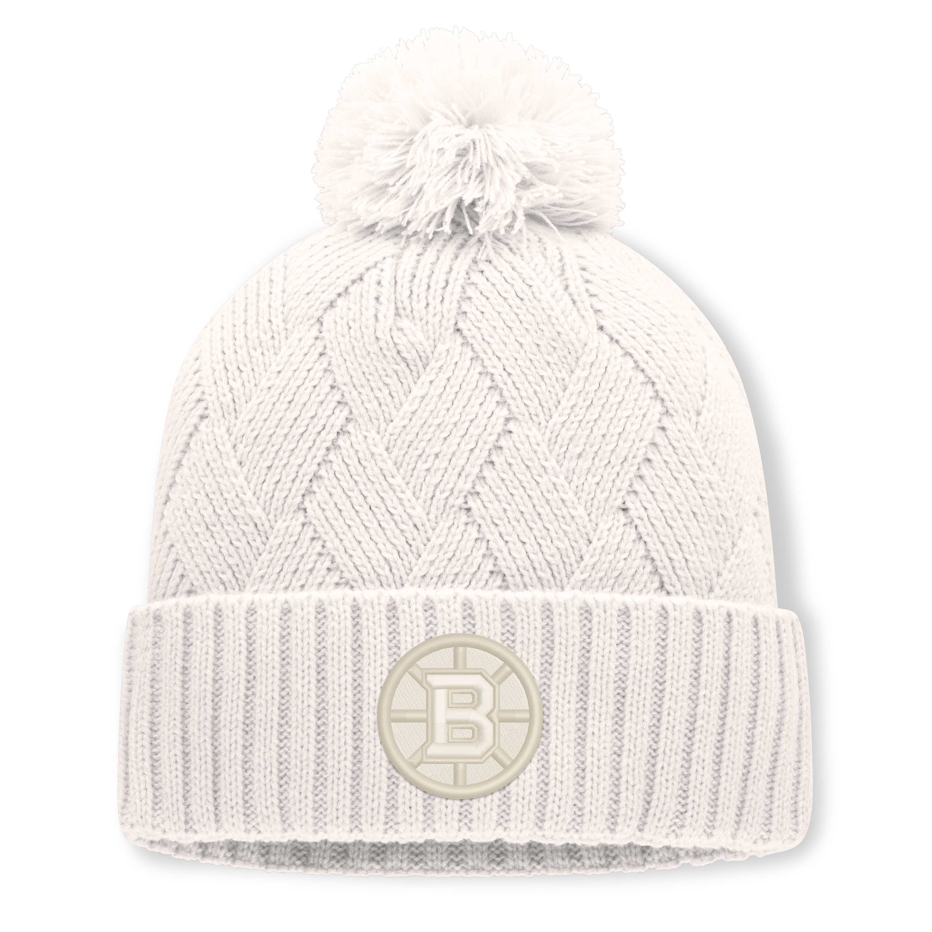 Women's Fanatics Cream Boston Bruins Level Up Cuffed Knit Hat with Pom