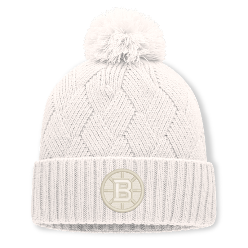 Women's Fanatics Cream Boston Bruins Level Up Cuffed Knit Hat with Pom