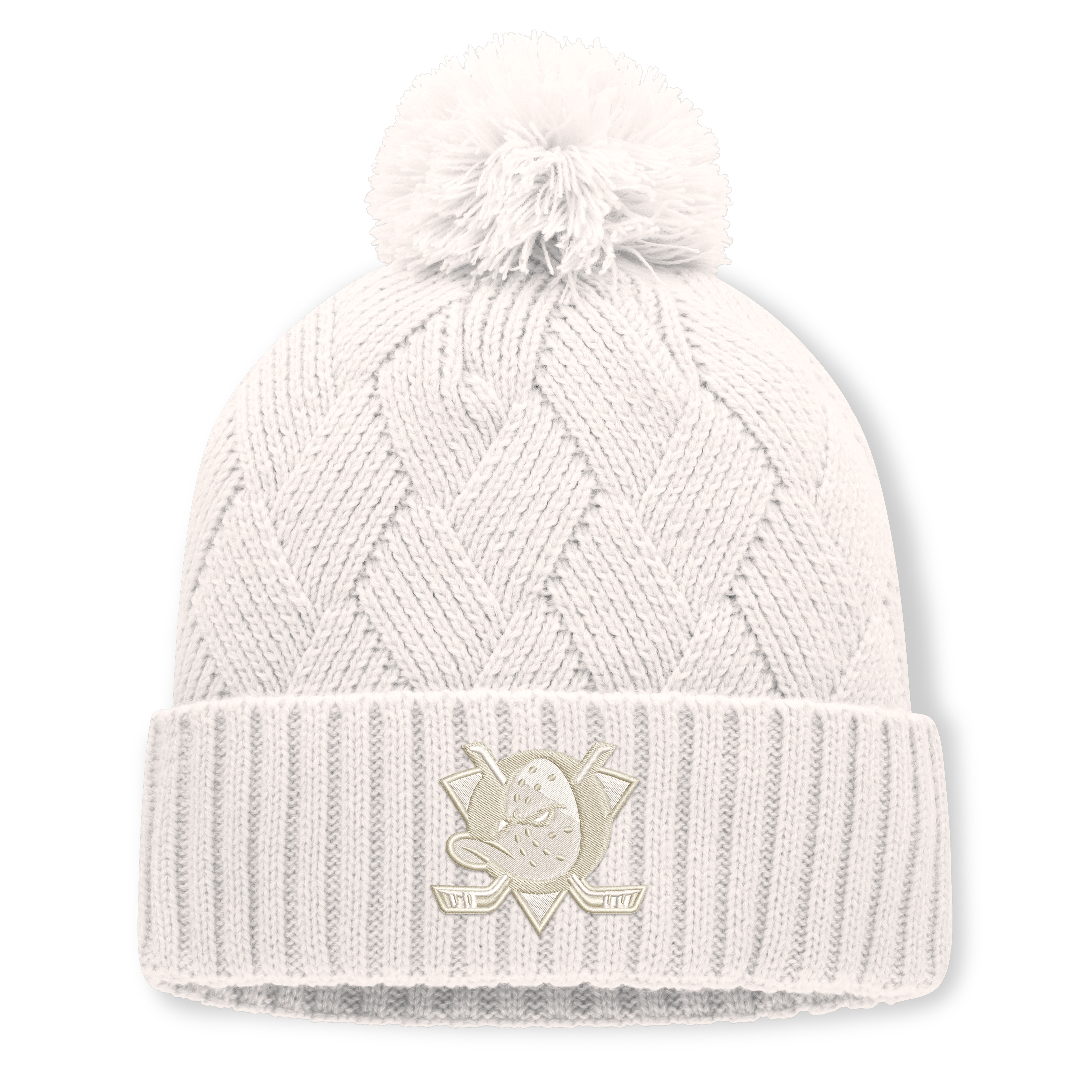 Women's Fanatics Cream Anaheim Ducks Level Up Cuffed Knit Hat with Pom