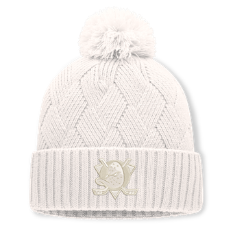 Women's Fanatics Cream Anaheim Ducks Level Up Cuffed Knit Hat with Pom
