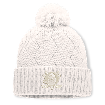 Women's Fanatics Cream Anaheim Ducks Level Up Cuffed Knit Hat with Pom