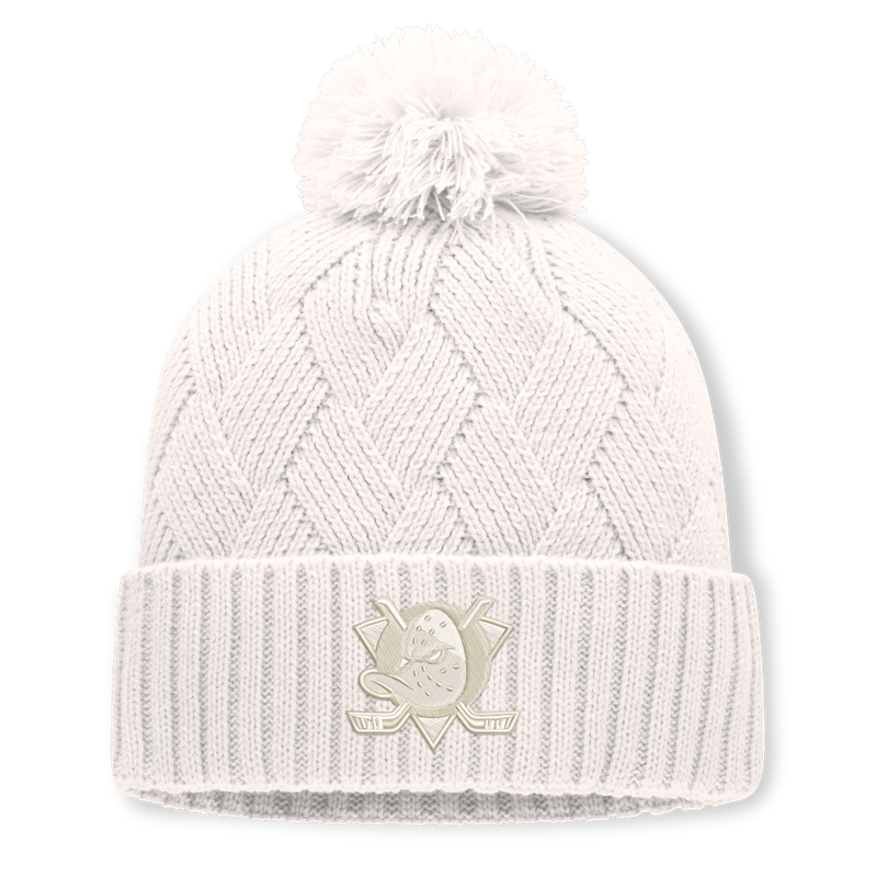 Women's Fanatics Cream Anaheim Ducks Level Up Cuffed Knit Hat with Pom