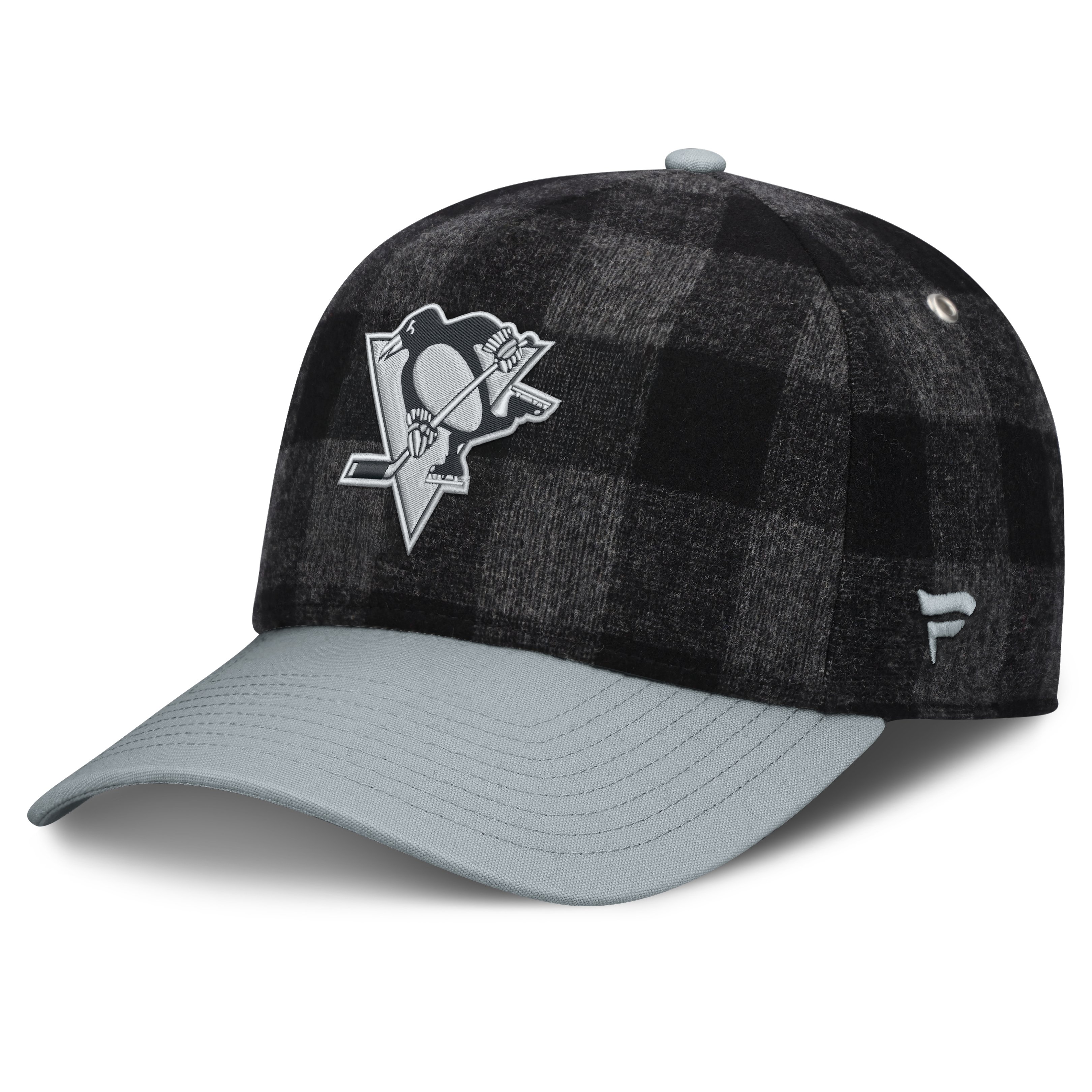 Men's Fanatics Black/Gray Pittsburgh Penguins Huntsman Plaid A-Frame Adjustable Hat