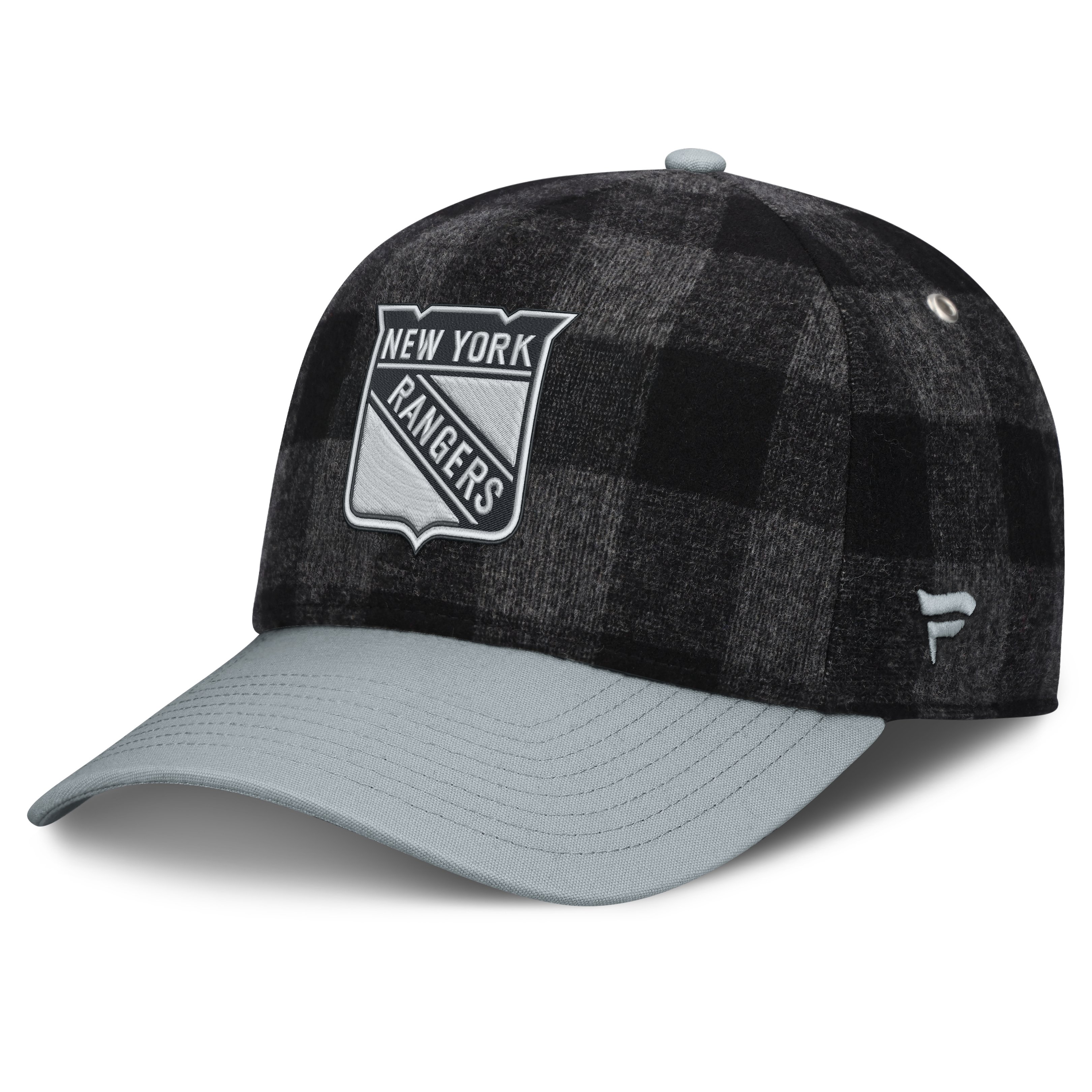 Men's Fanatics Black/Gray New York Rangers Huntsman Plaid A-Frame Adjustable Hat